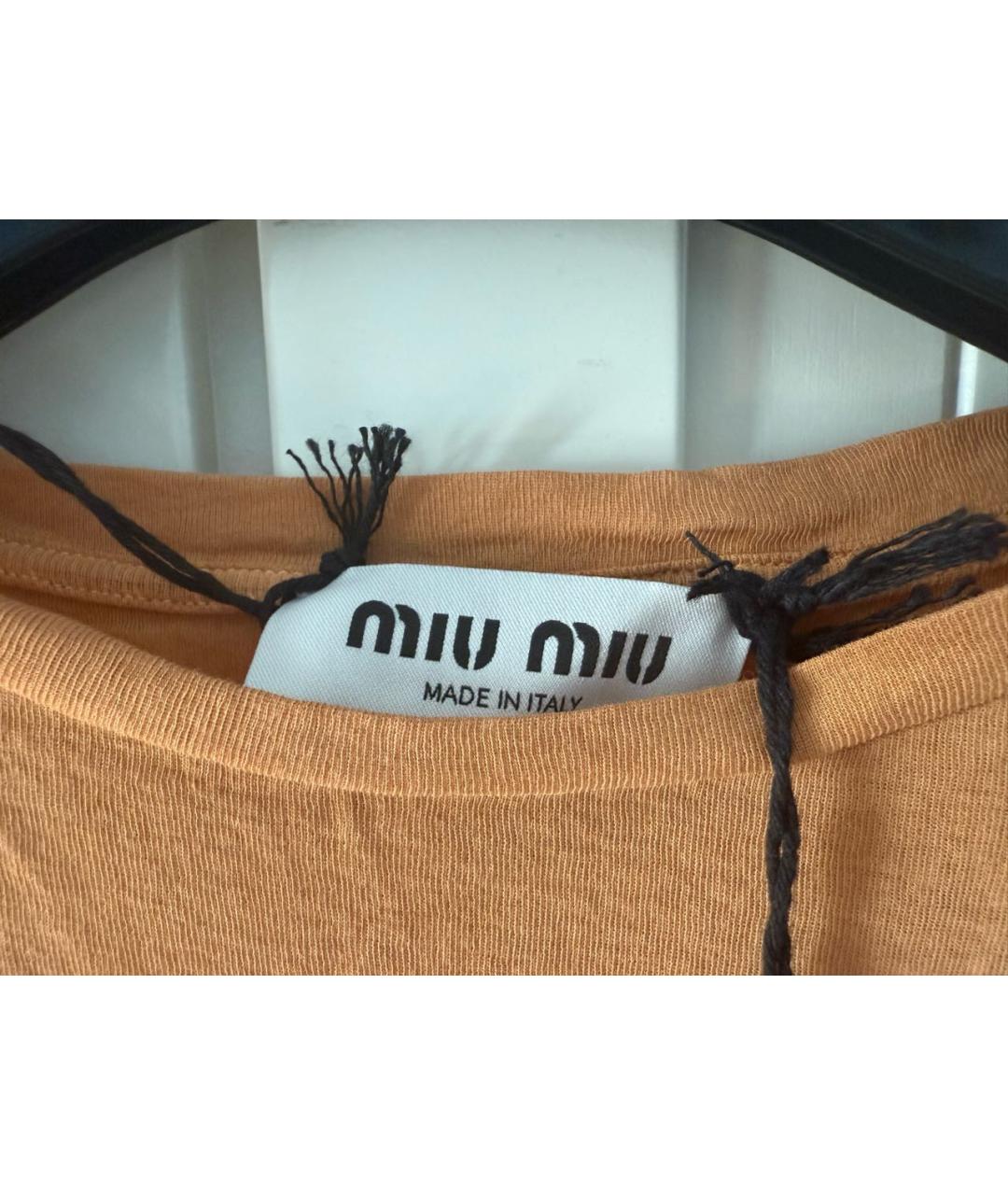 MIU MIU Оранжевая хлопковая футболка, фото 4