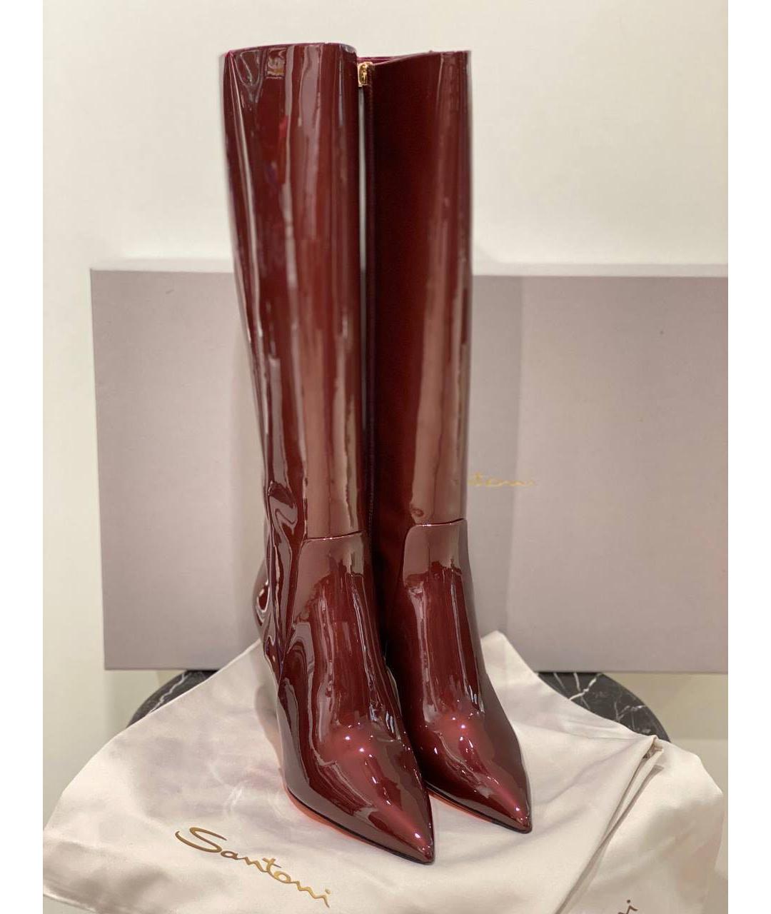 SANTONI Бордовые сапоги из лакированной кожи, фото 3