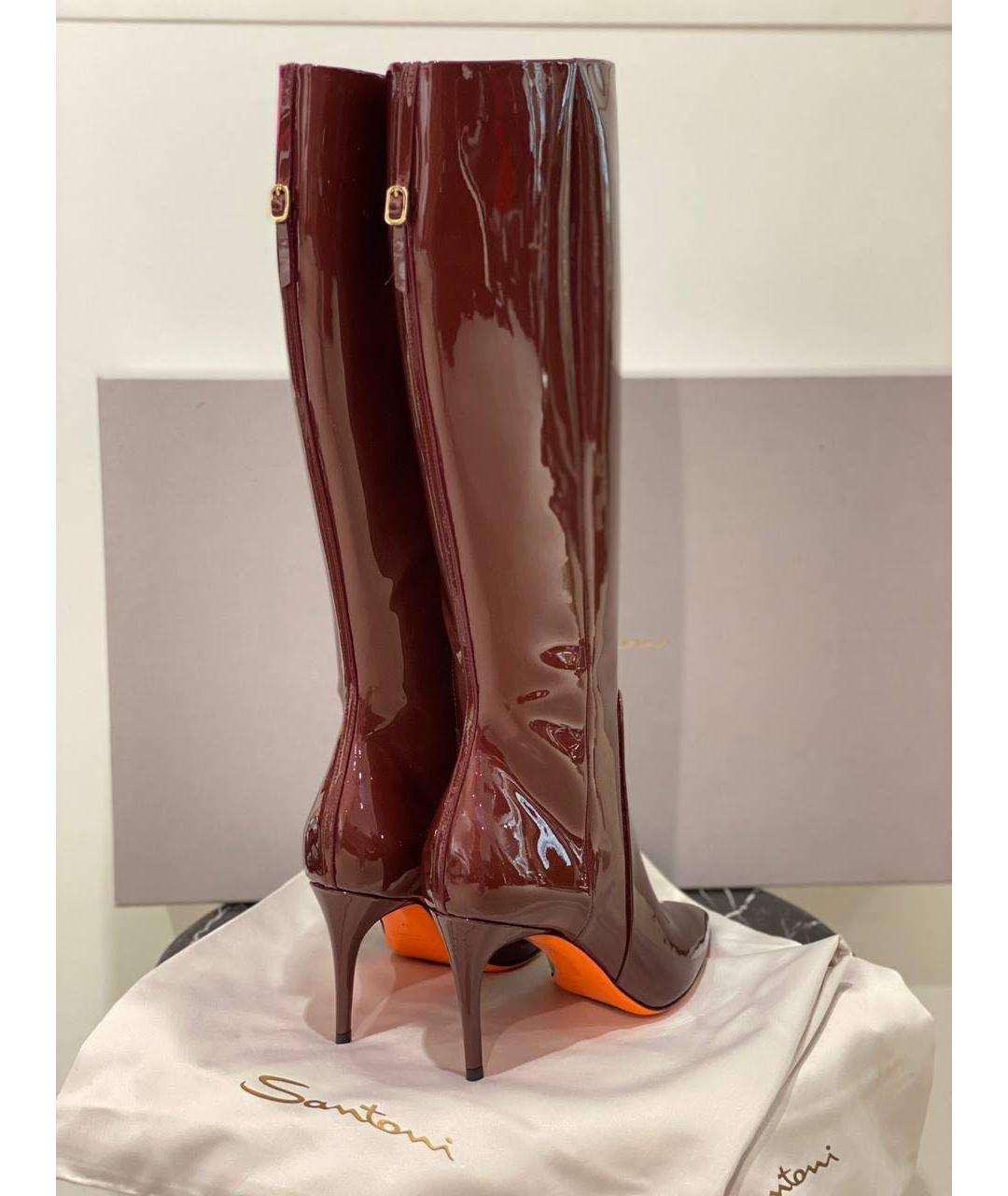 SANTONI Бордовые сапоги из лакированной кожи, фото 4