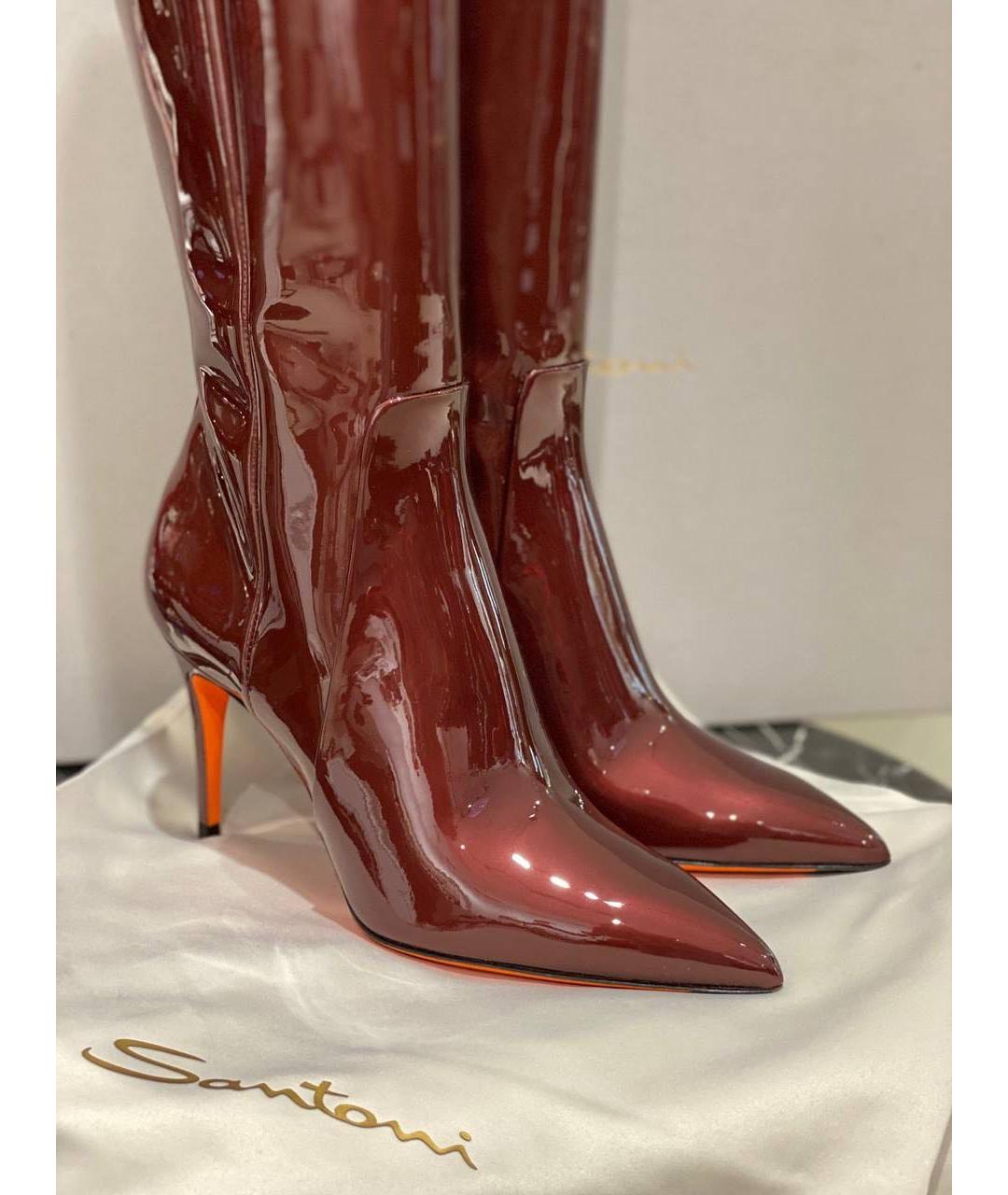 SANTONI Бордовые сапоги из лакированной кожи, фото 2