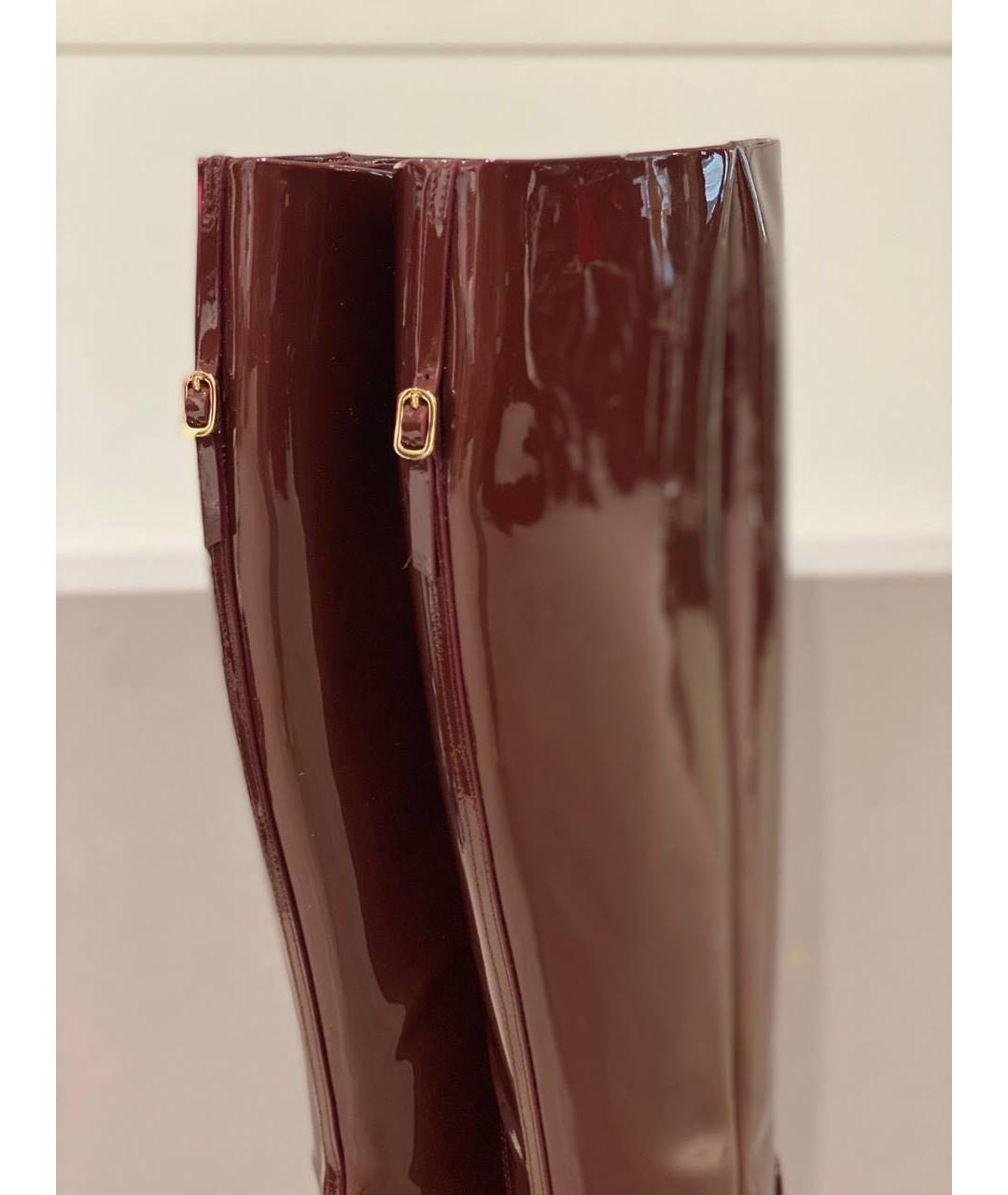 SANTONI Бордовые сапоги из лакированной кожи, фото 5