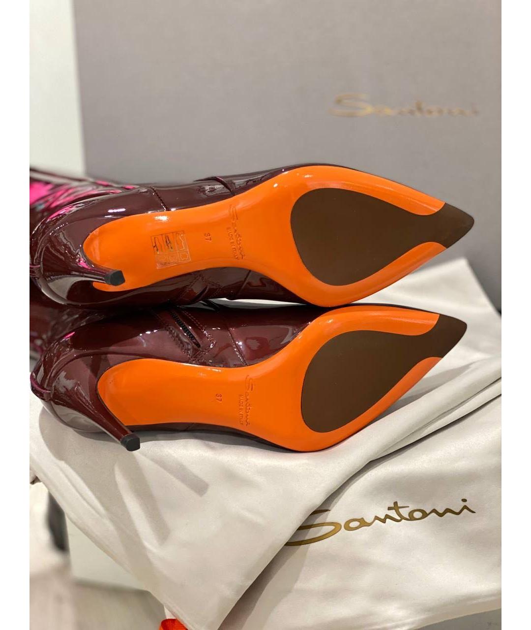SANTONI Бордовые сапоги из лакированной кожи, фото 7