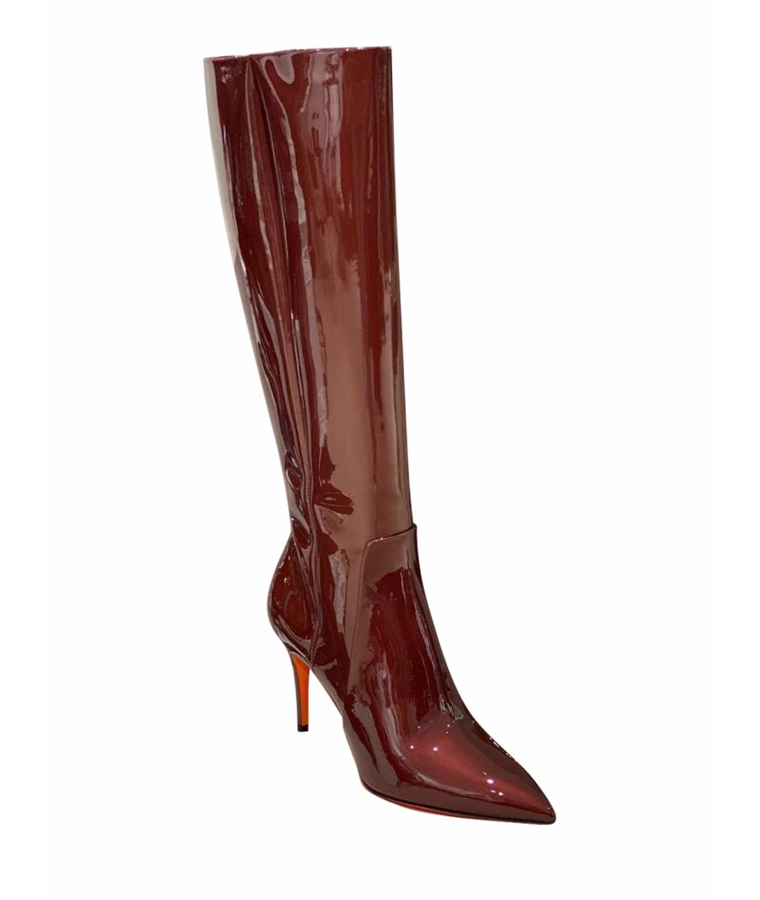 SANTONI Бордовые сапоги из лакированной кожи, фото 1