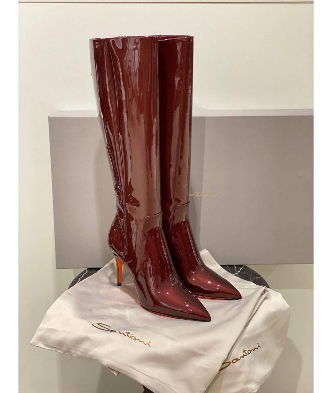 SANTONI Бордовые сапоги из лакированной кожи, фото 8