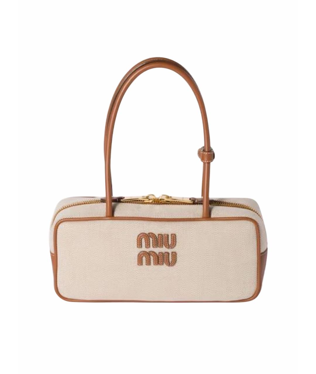 MIU MIU Бежевая тканевая сумка с короткими ручками, фото 1