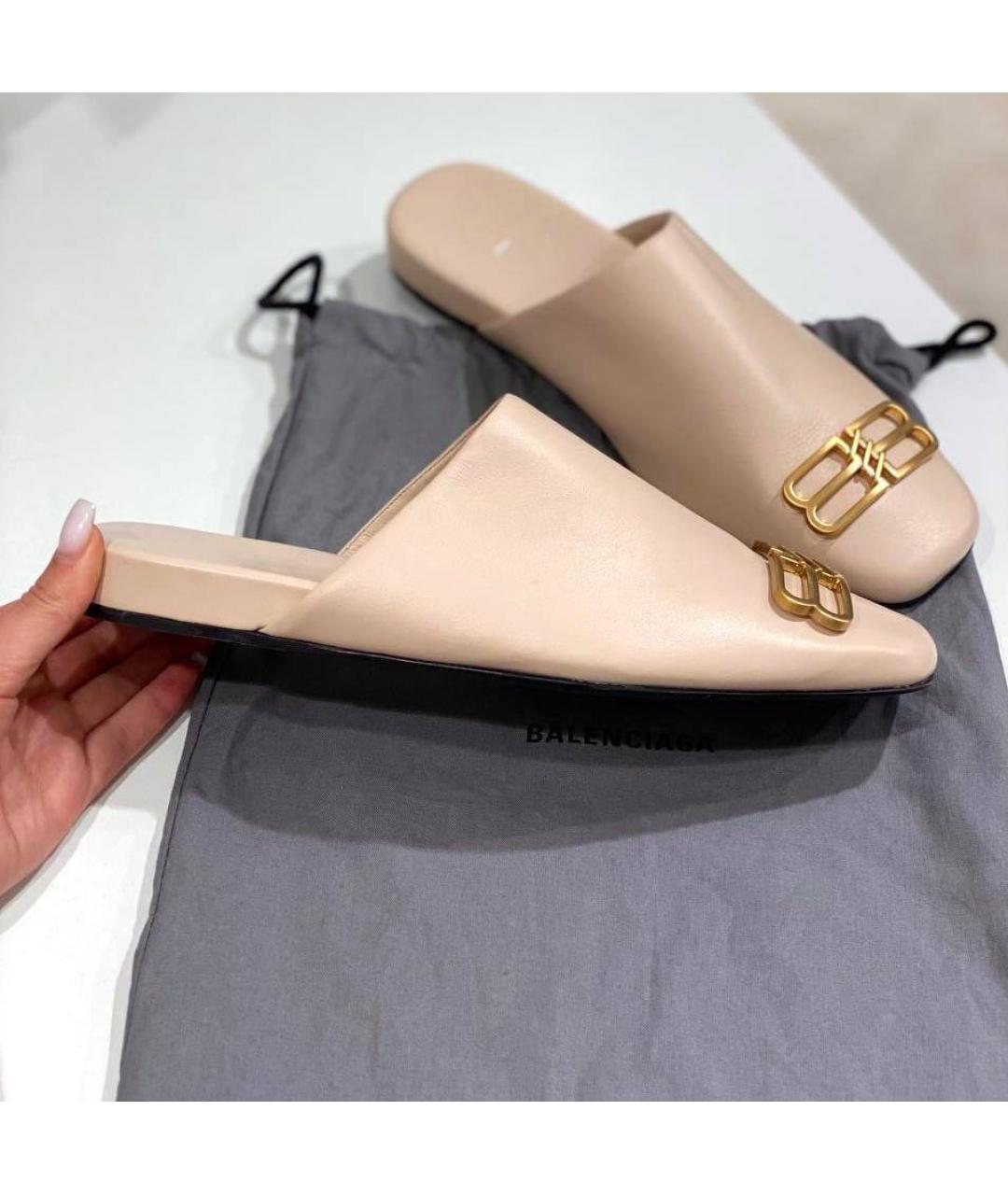 BALENCIAGA Бежевые кожаные мюли, фото 6