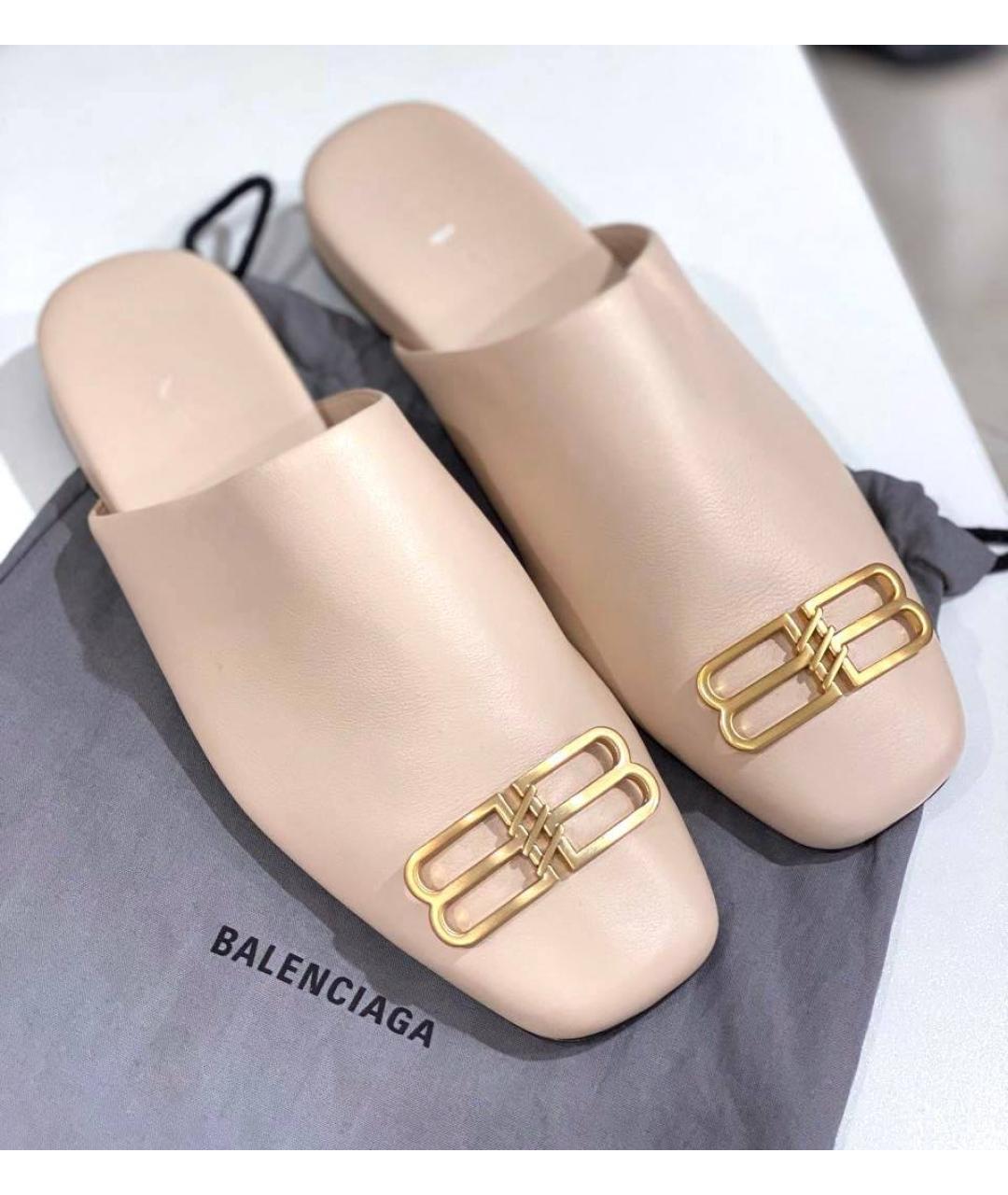 BALENCIAGA Бежевые кожаные мюли, фото 5