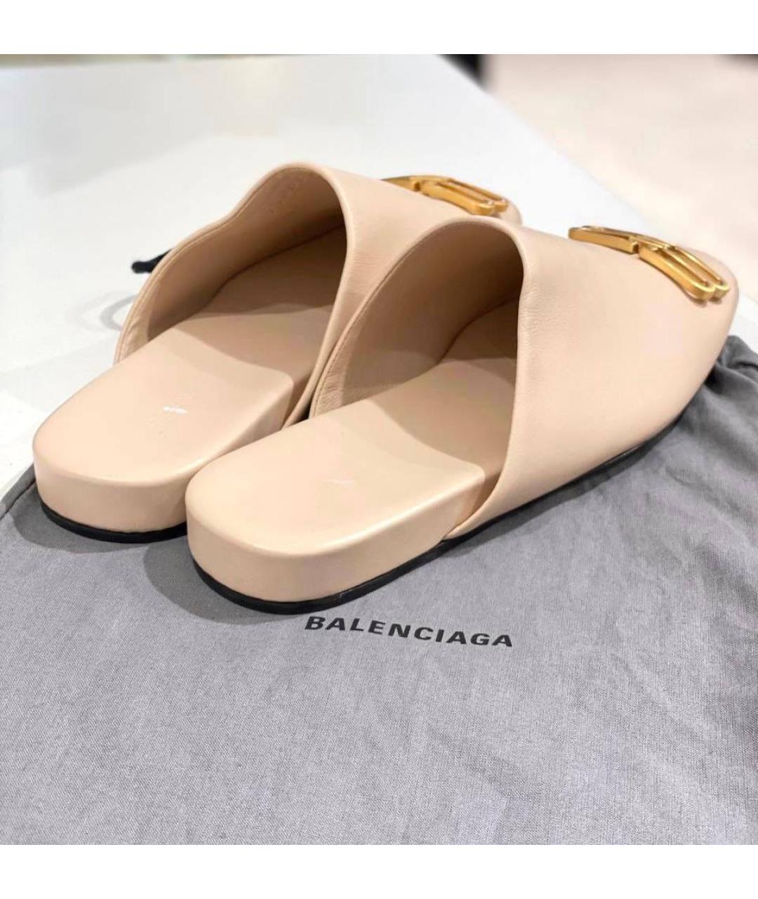 BALENCIAGA Бежевые кожаные мюли, фото 4