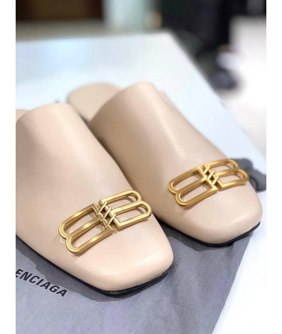 BALENCIAGA Бежевые кожаные мюли, фото 3