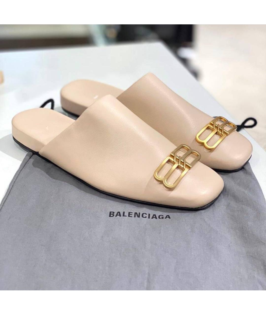 BALENCIAGA Бежевые кожаные мюли, фото 2