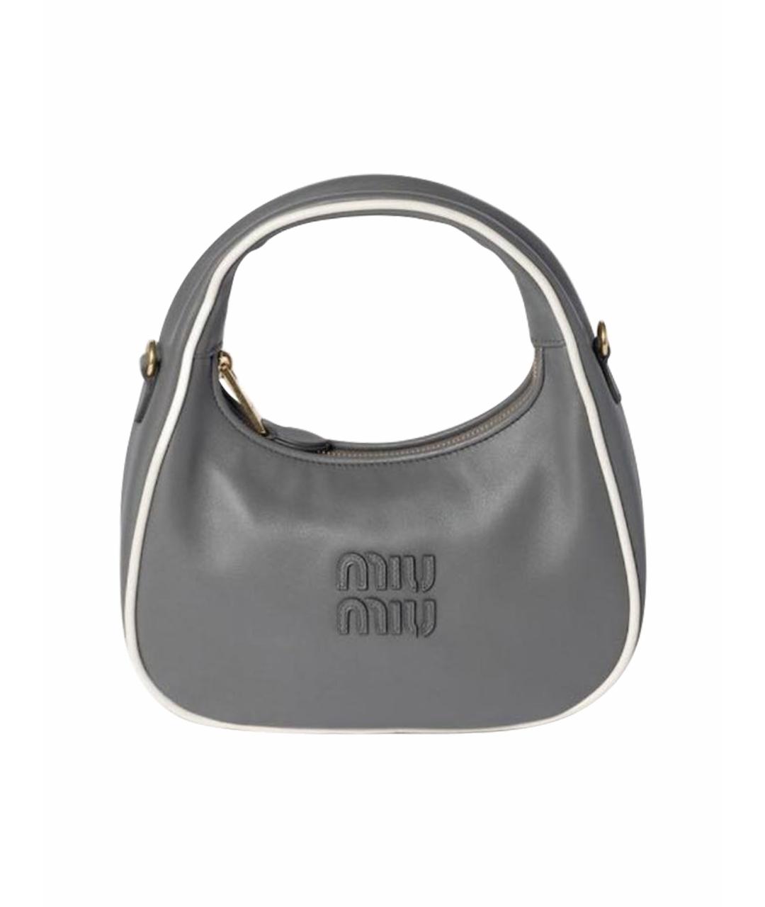 MIU MIU Серая кожаная сумка с короткими ручками, фото 1