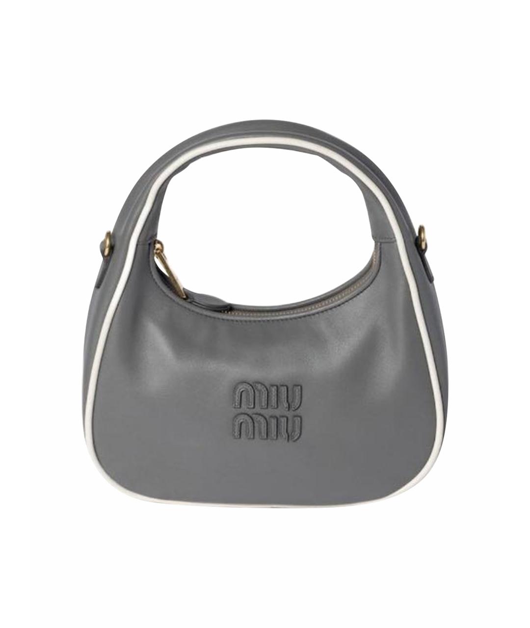 MIU MIU Серая кожаная сумка с короткими ручками, фото 5