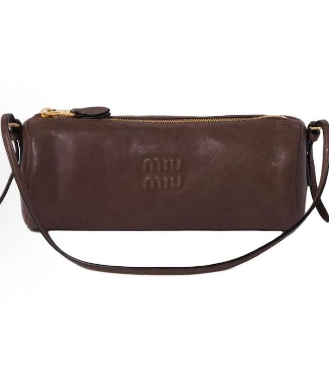 MIU MIU Коричневая кожаная сумка с короткими ручками, фото 6