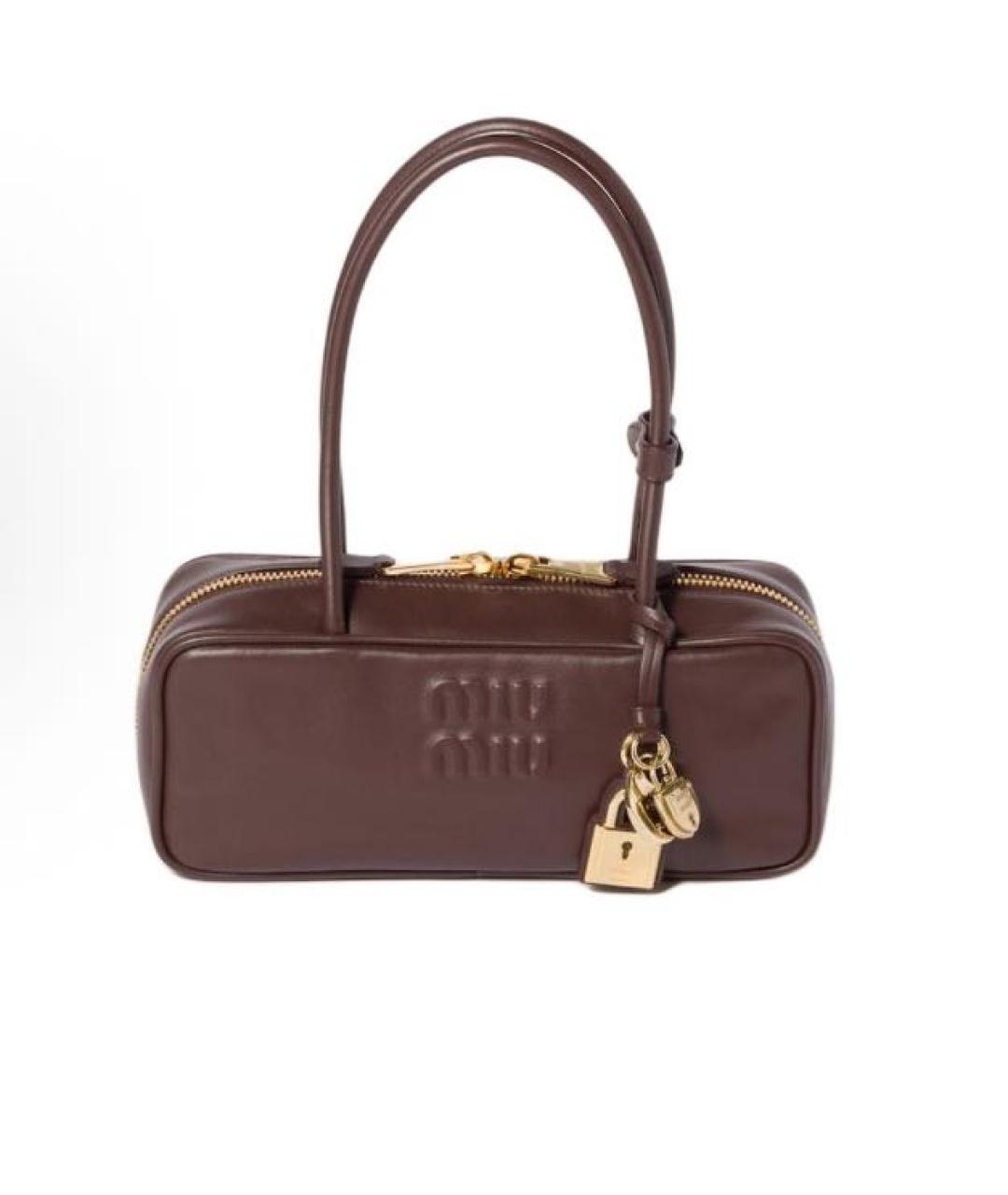 MIU MIU Коричневая кожаная сумка с короткими ручками, фото 5