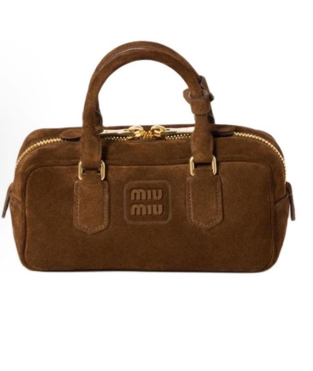 MIU MIU Коричневая замшевая сумка с короткими ручками, фото 5
