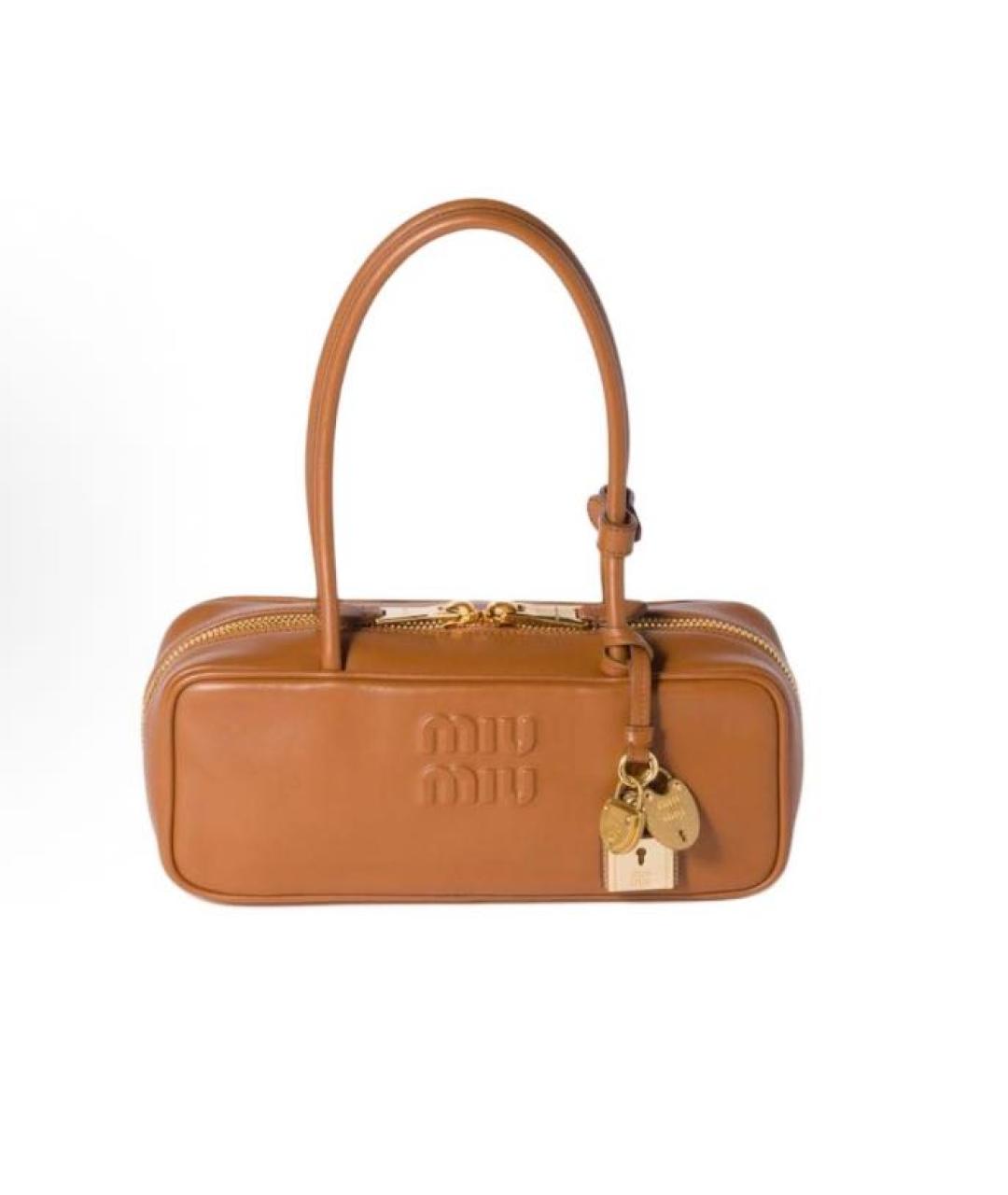 MIU MIU Коричневая кожаная сумка с короткими ручками, фото 5