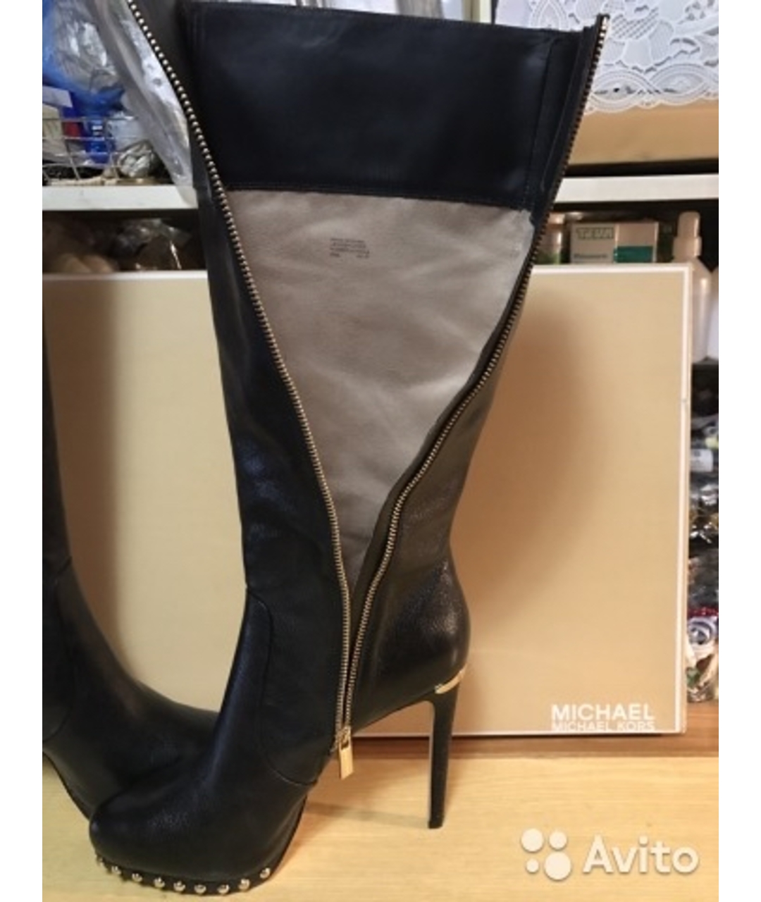 MICHAEL KORS Черные кожаные сапоги, фото 6