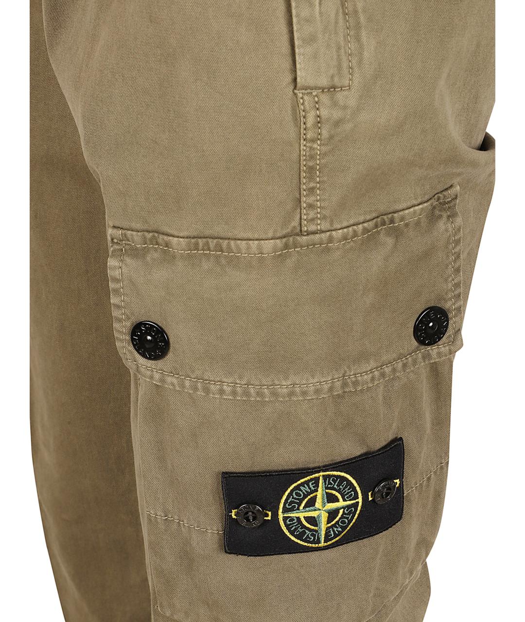 STONE ISLAND Хаки хлопко-эластановые повседневные брюки, фото 2