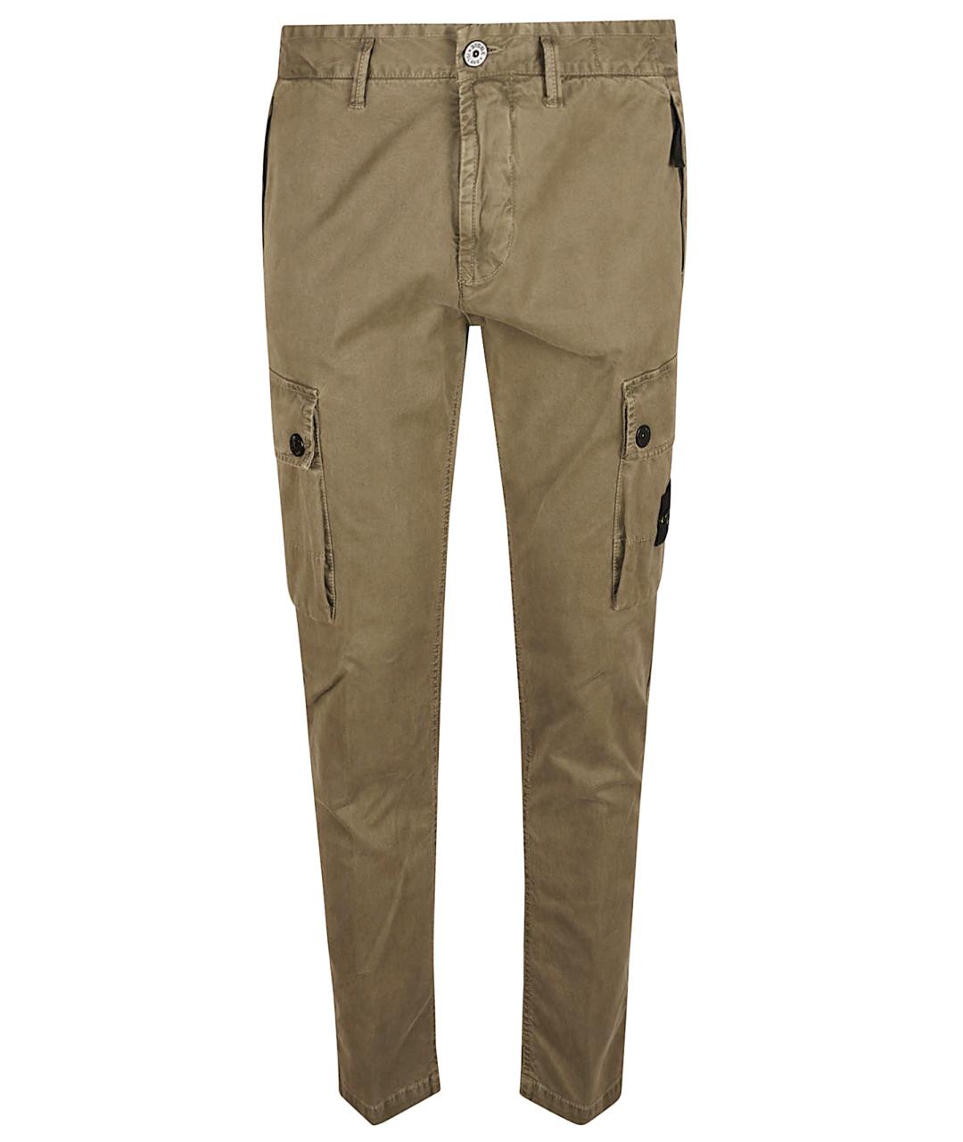 STONE ISLAND Хаки хлопко-эластановые повседневные брюки, фото 1