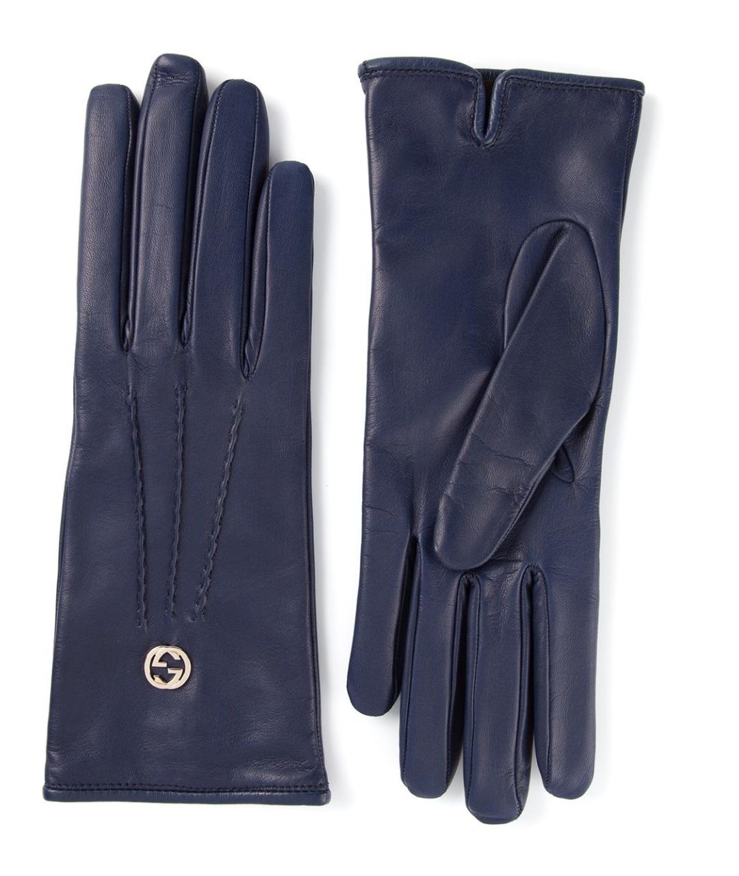 GUCCI Синие кожаные перчатки, фото 1