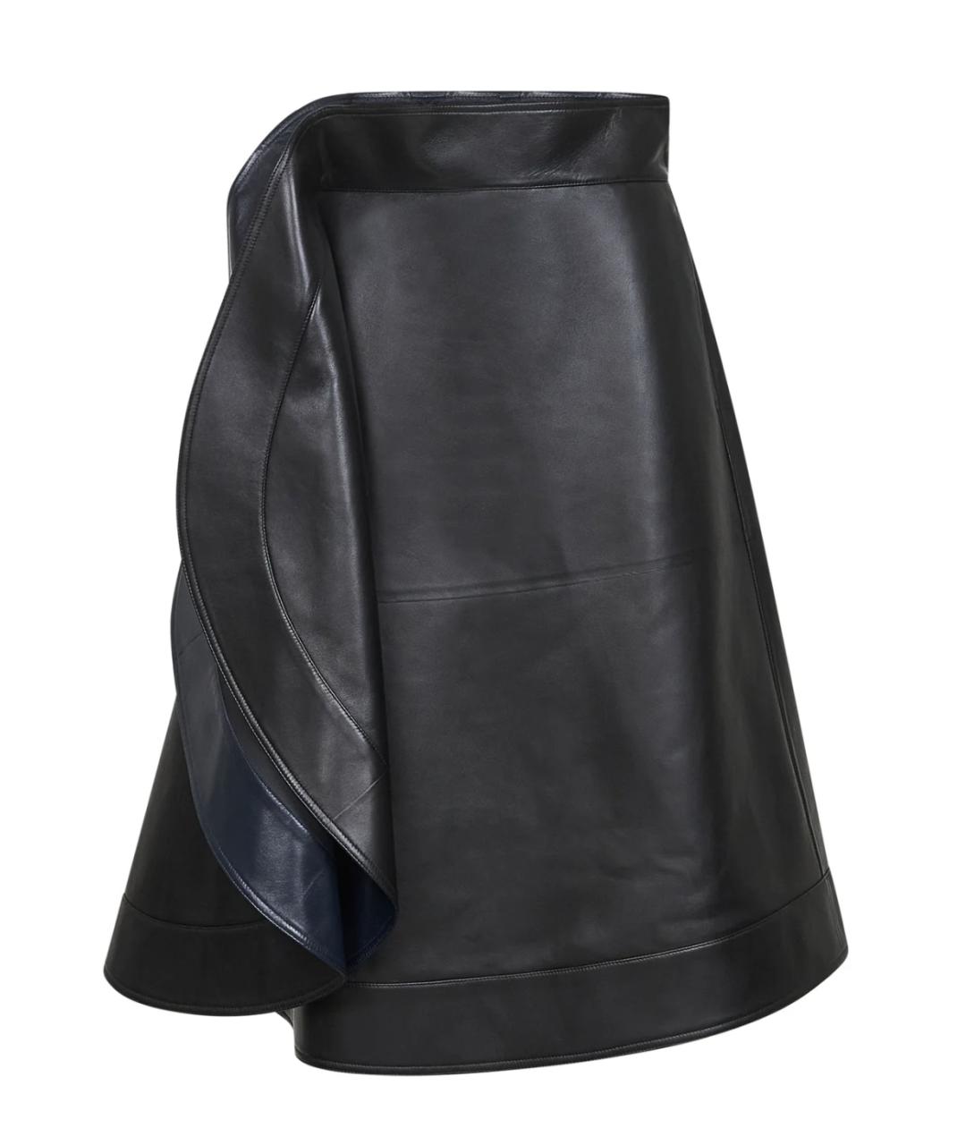 BOTTEGA VENETA Черная кожаная юбка миди, фото 1