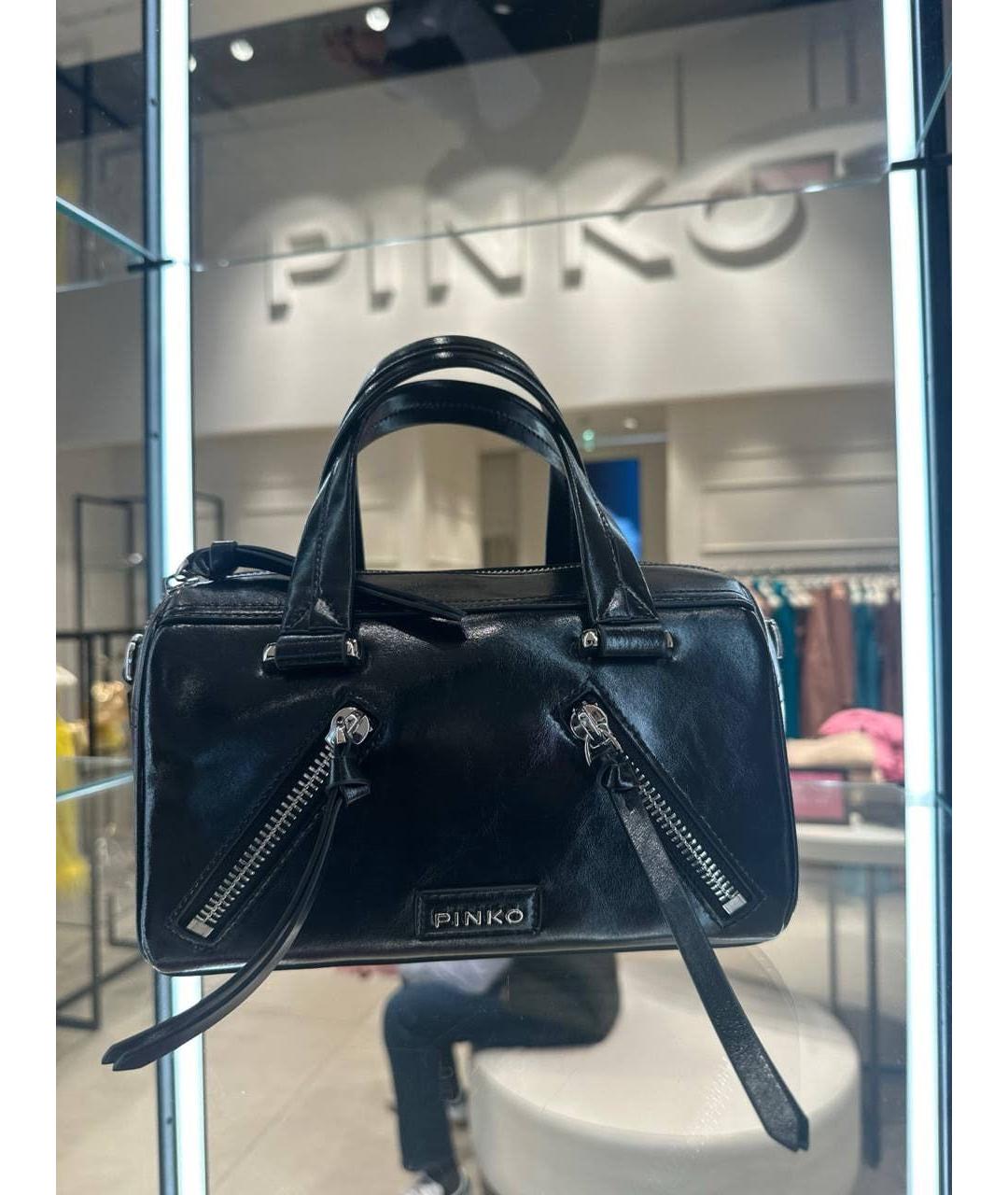 PINKO Черная кожаная сумка с короткими ручками, фото 3