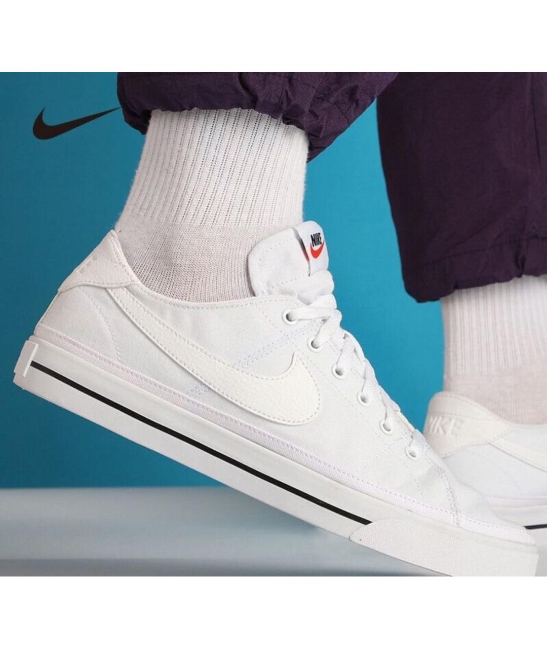 NIKE Белые текстильные низкие кроссовки / кеды, фото 6