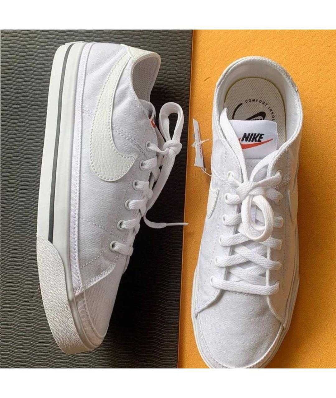 NIKE Белые текстильные низкие кроссовки / кеды, фото 5