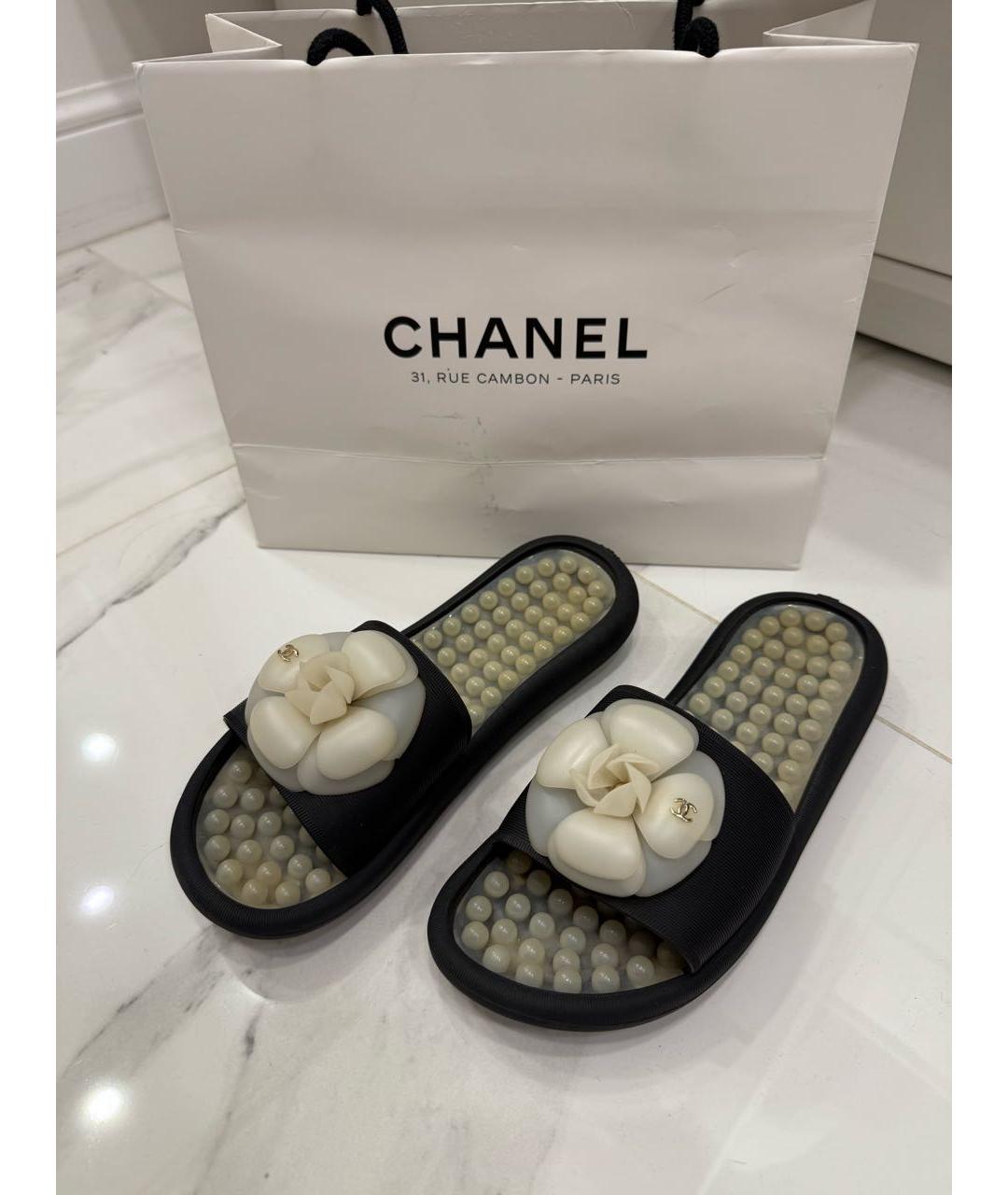 CHANEL Черные резиновые шлепанцы, фото 9