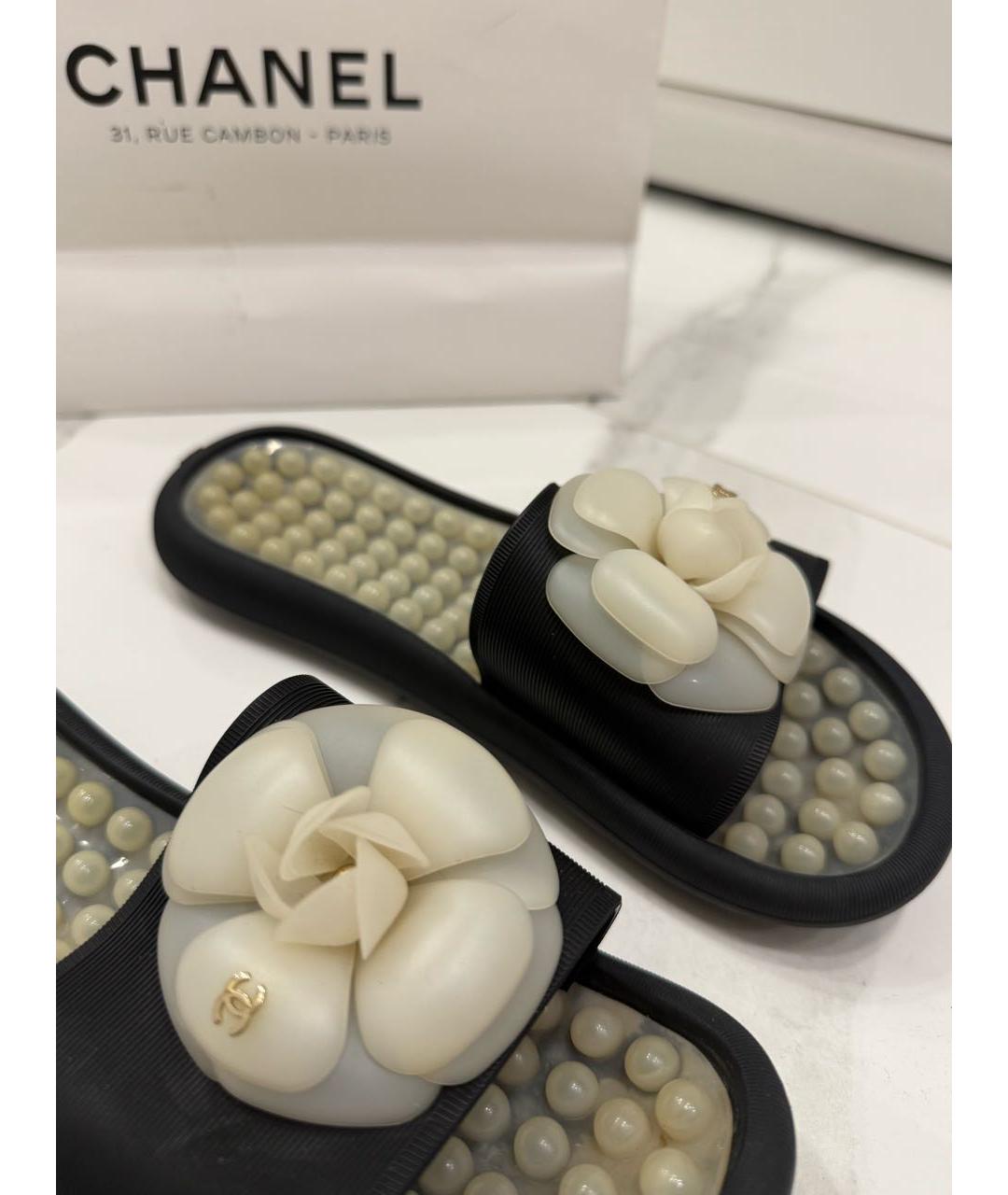 CHANEL Черные резиновые шлепанцы, фото 4