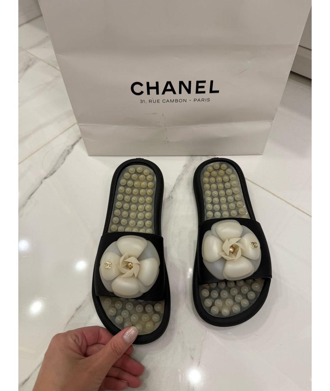 CHANEL Черные резиновые шлепанцы, фото 5