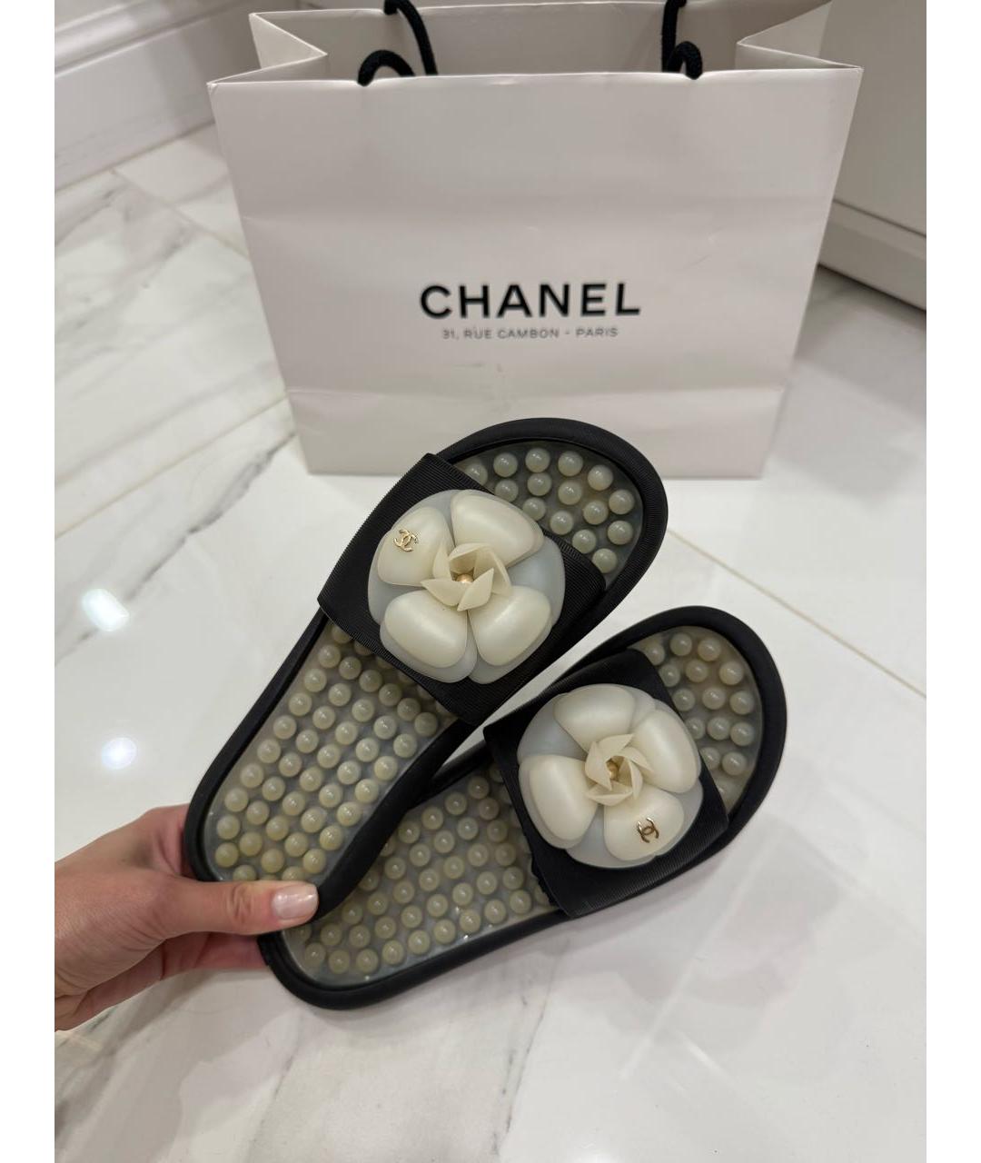 CHANEL Черные резиновые шлепанцы, фото 8