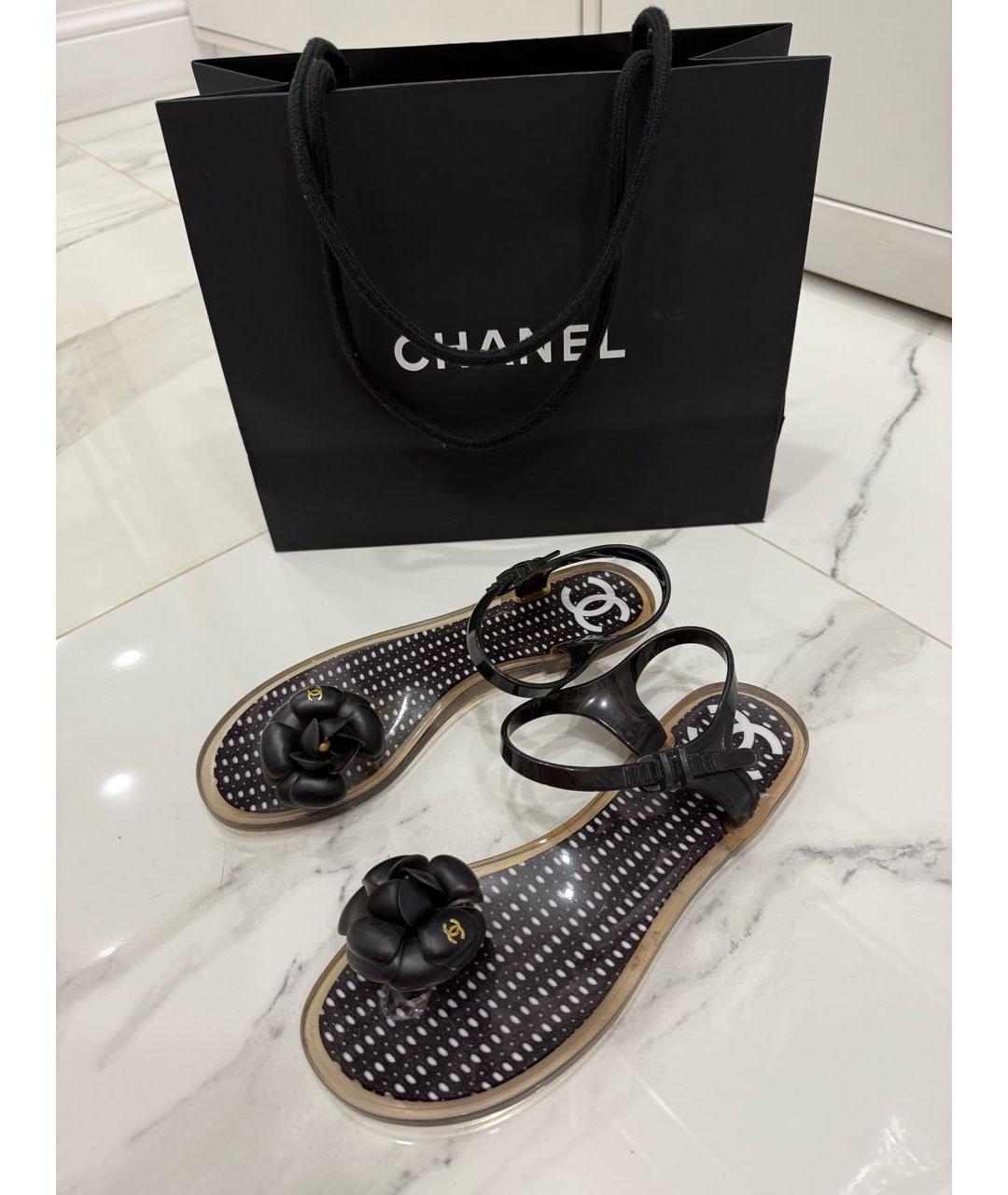 CHANEL Черные резиновые сандалии, фото 9