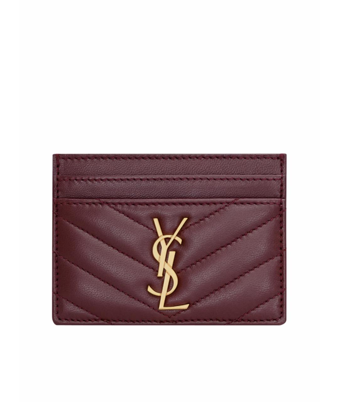 SAINT LAURENT Бордовый кожаный кардхолдер, фото 1