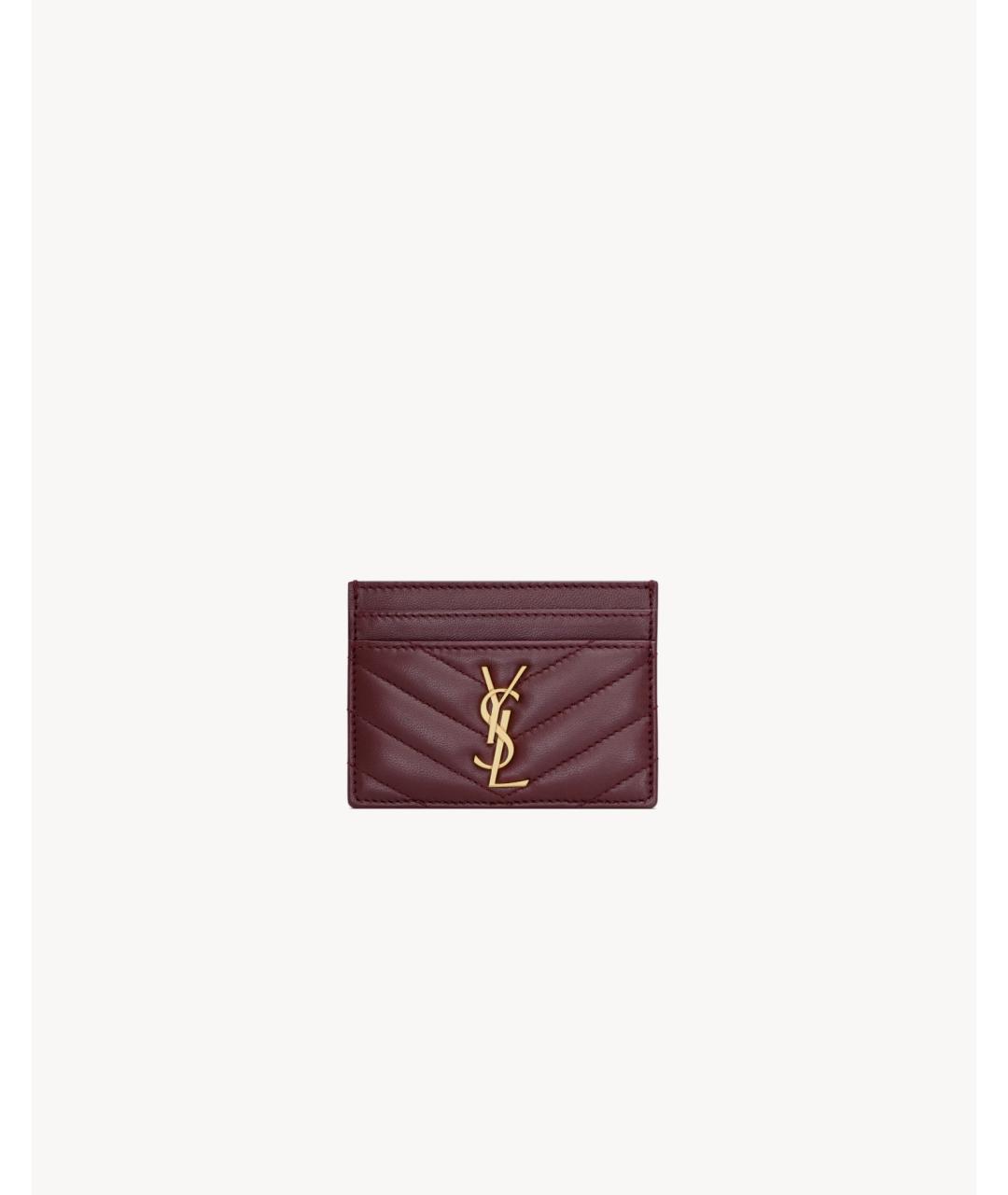 SAINT LAURENT Бордовый кожаный кардхолдер, фото 3