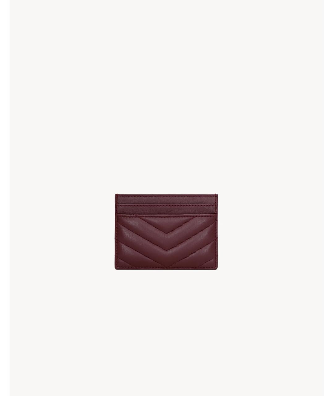 SAINT LAURENT Бордовый кожаный кардхолдер, фото 2