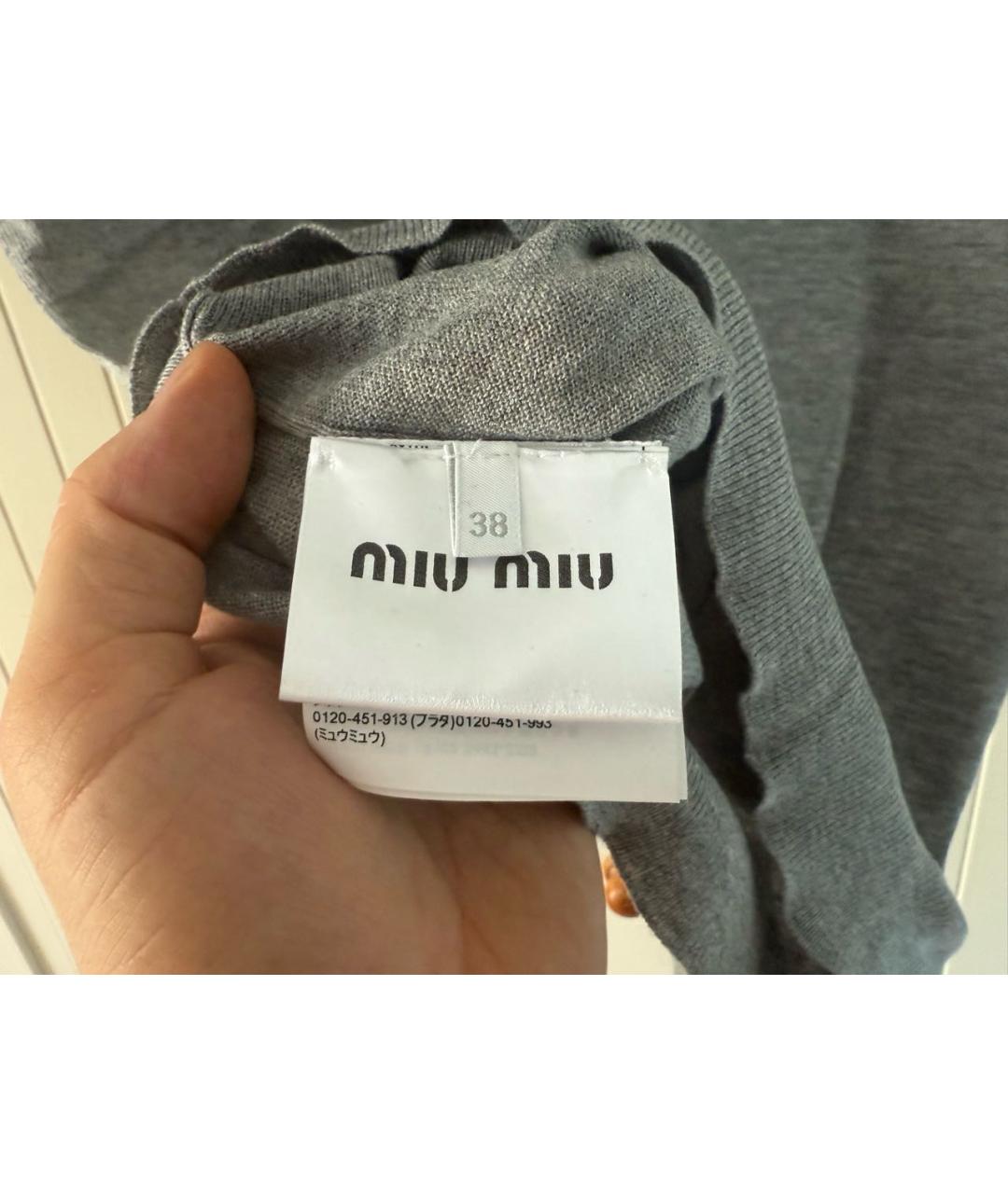 MIU MIU Серая кашемировая футболка, фото 4