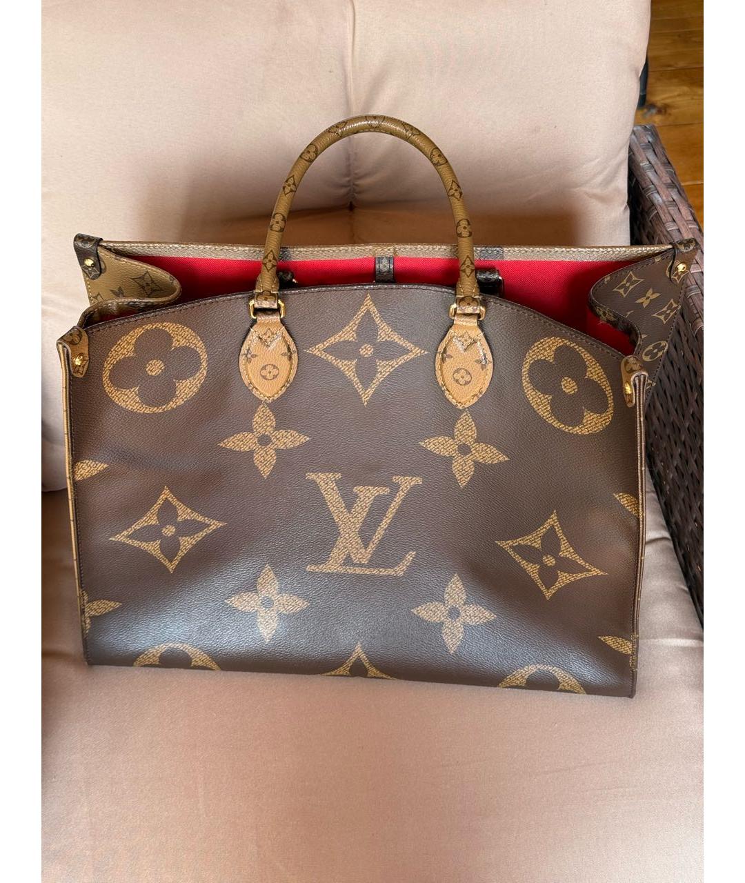 LOUIS VUITTON Коричневая кожаная сумка тоут, фото 3