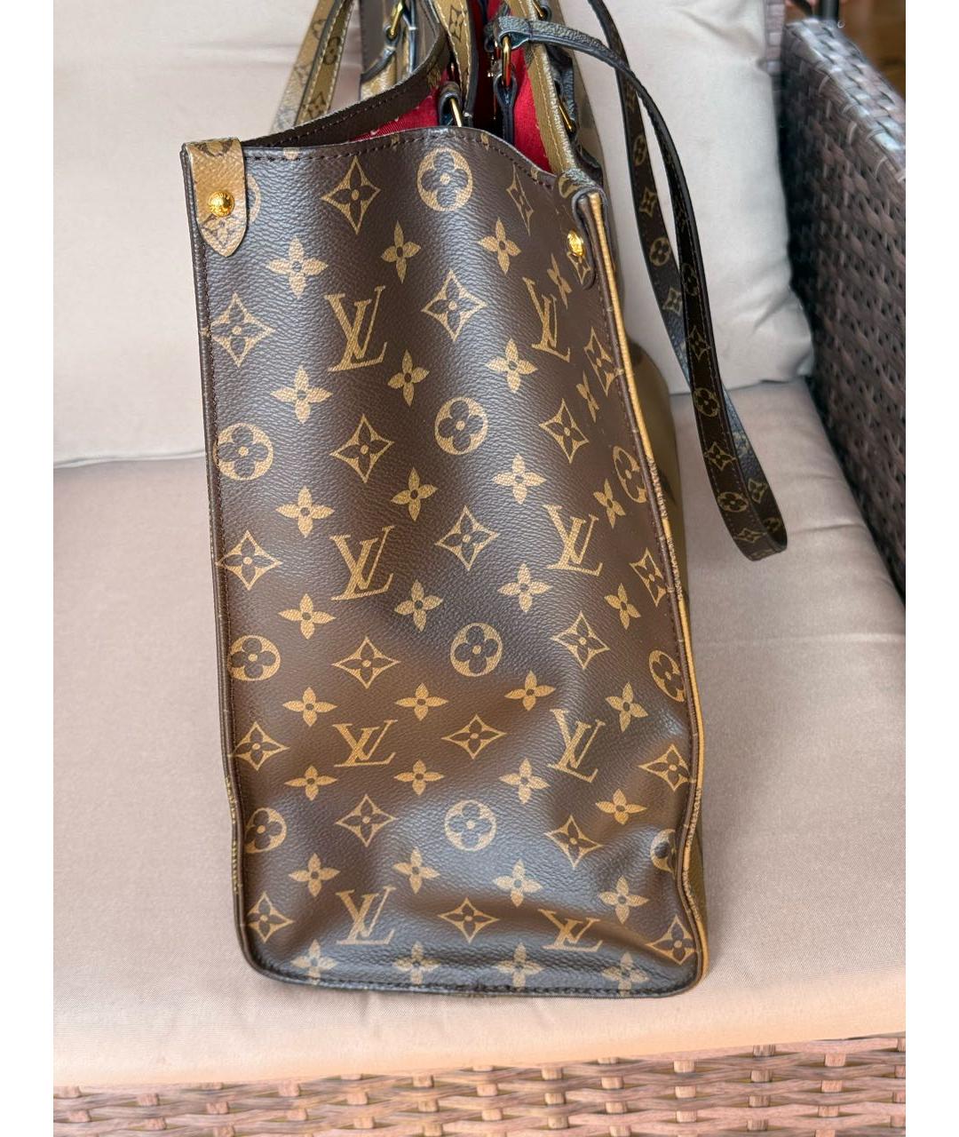 LOUIS VUITTON Коричневая кожаная сумка тоут, фото 8
