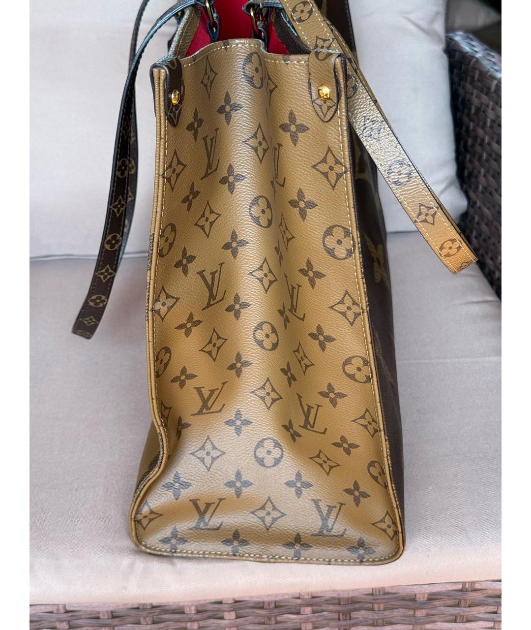 LOUIS VUITTON Коричневая кожаная сумка тоут, фото 7