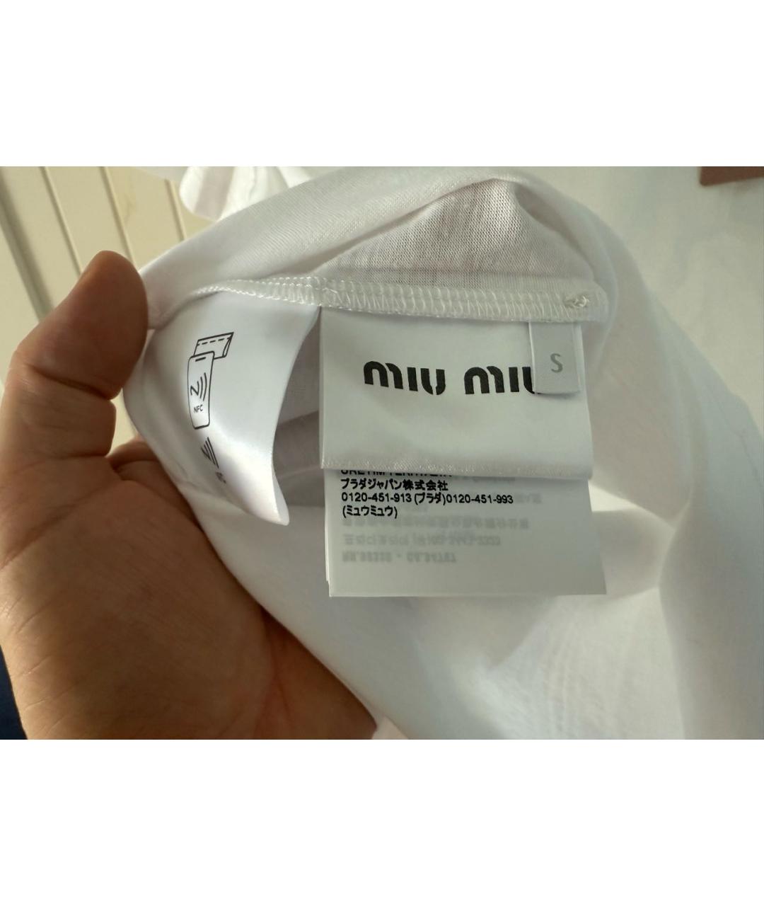 MIU MIU Белая хлопковая футболка, фото 6