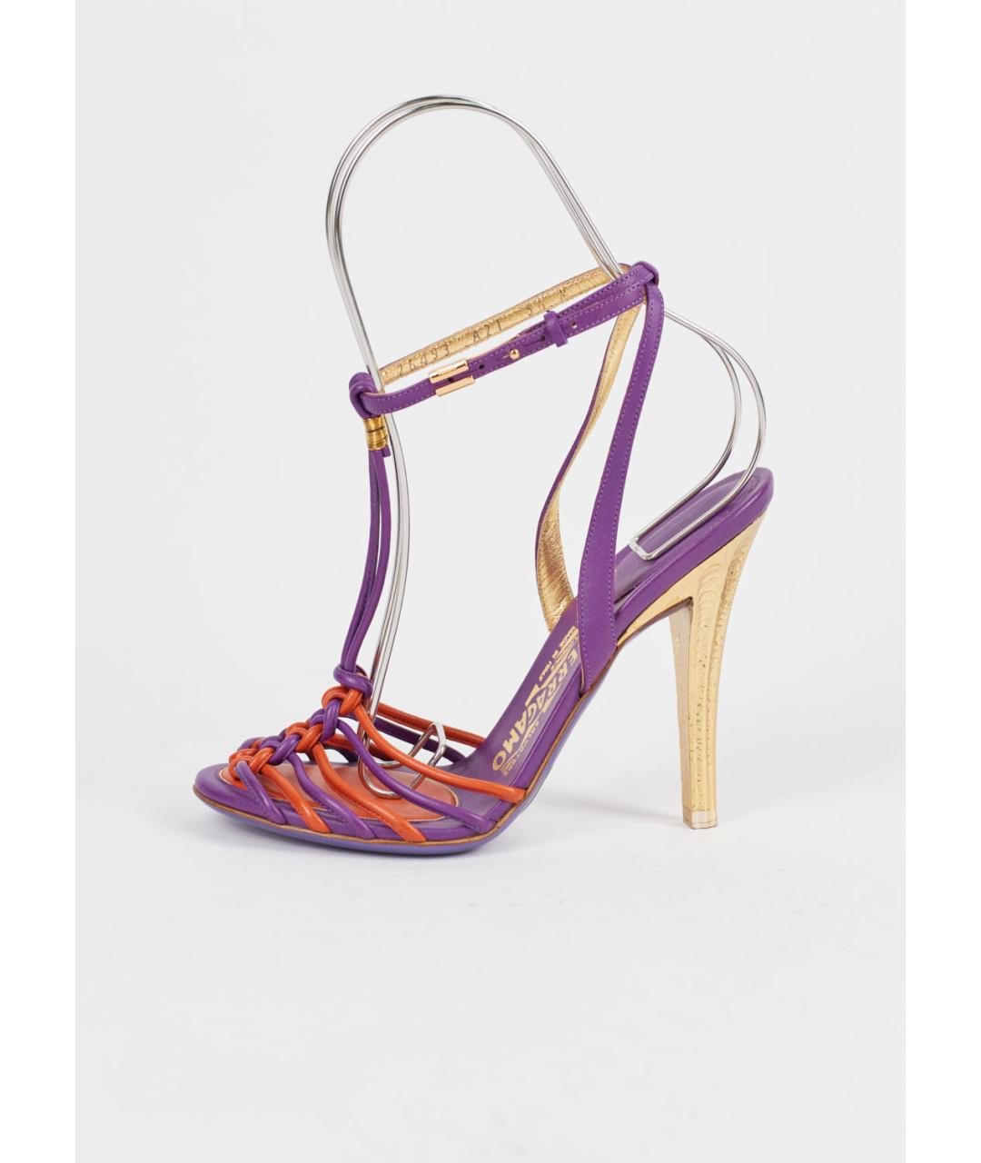FERRAGAMO Фиолетовые кожаные босоножки, фото 7