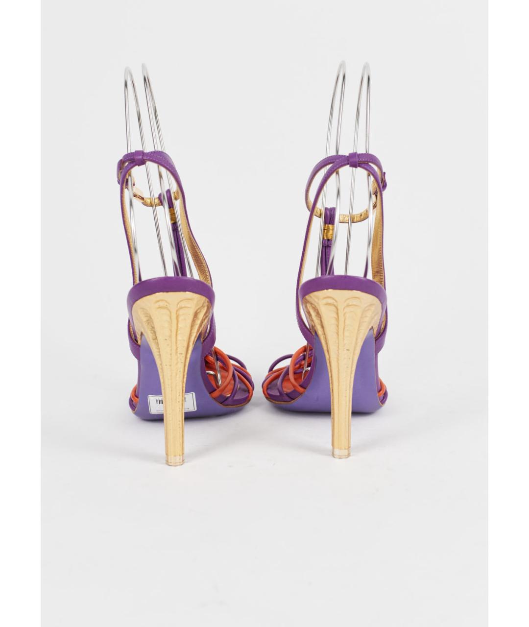 FERRAGAMO Фиолетовые кожаные босоножки, фото 4