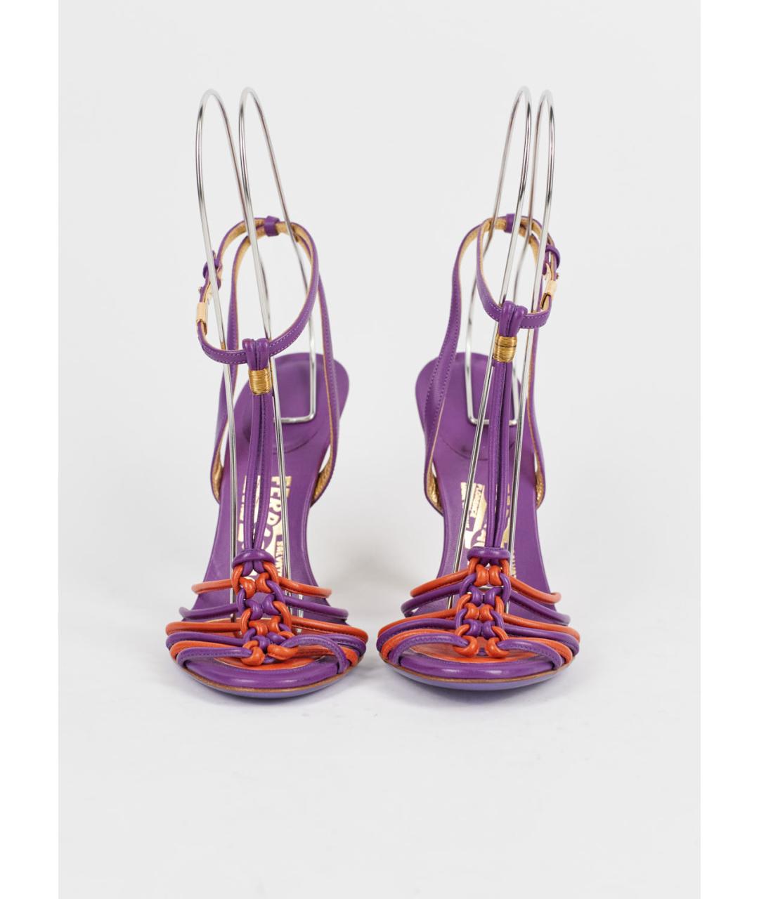 FERRAGAMO Фиолетовые кожаные босоножки, фото 2