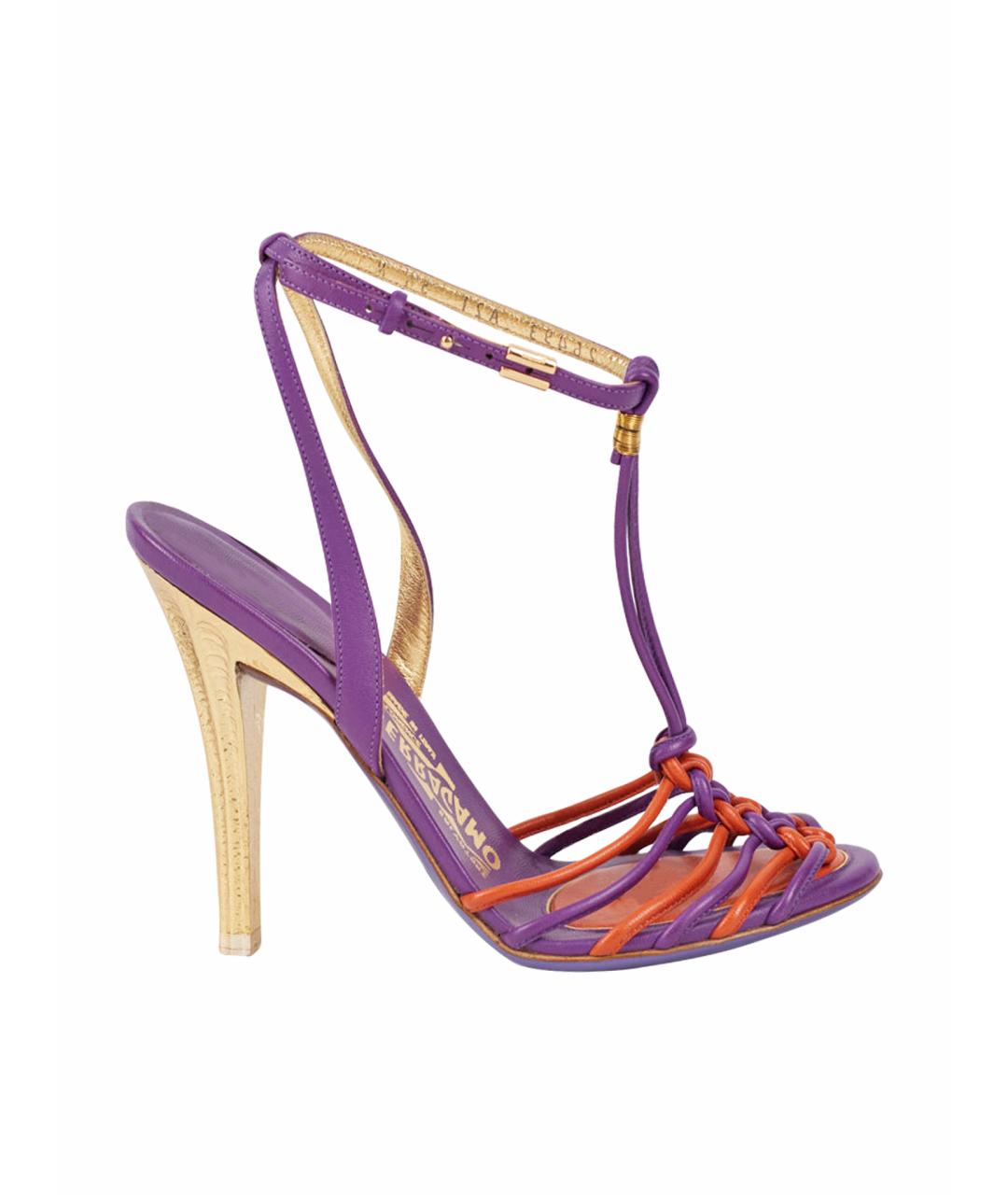 FERRAGAMO Фиолетовые кожаные босоножки, фото 1