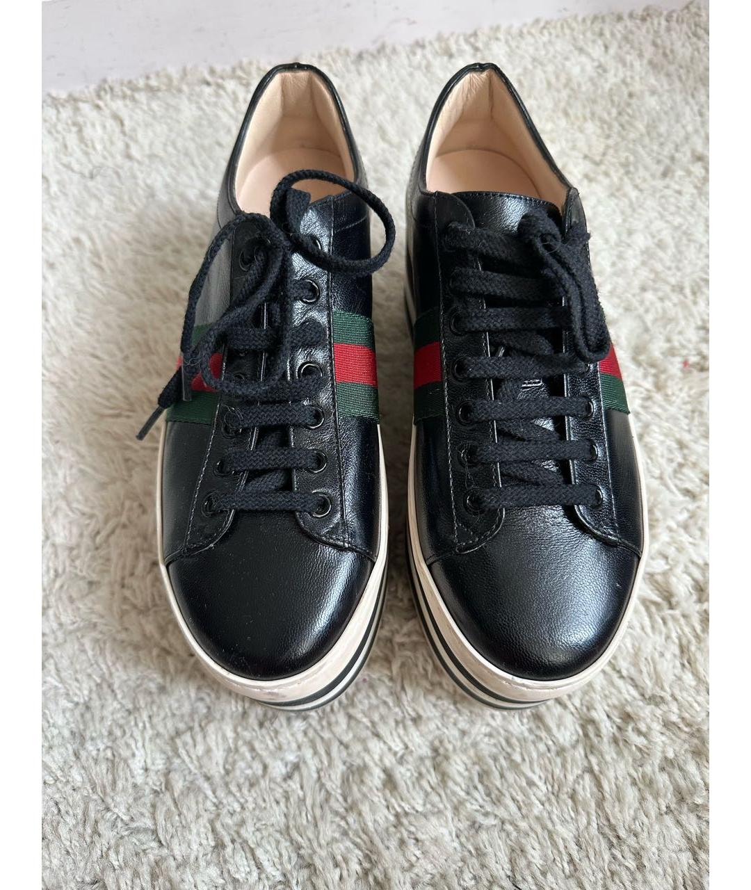 GUCCI Черные кожаные кроссовки, фото 2