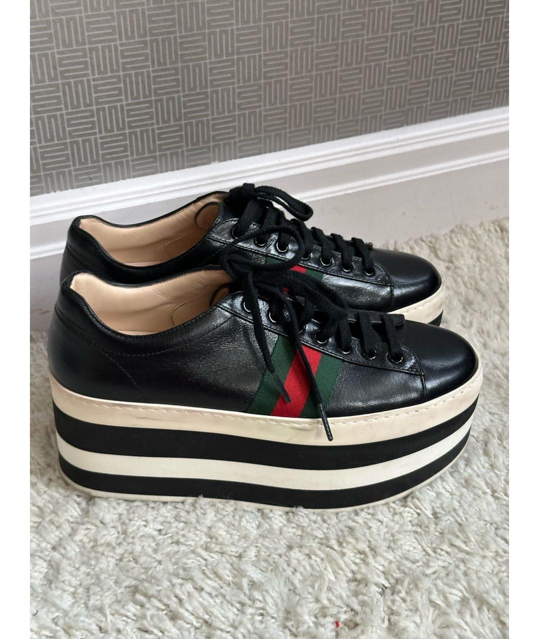 GUCCI Черные кожаные кроссовки, фото 7