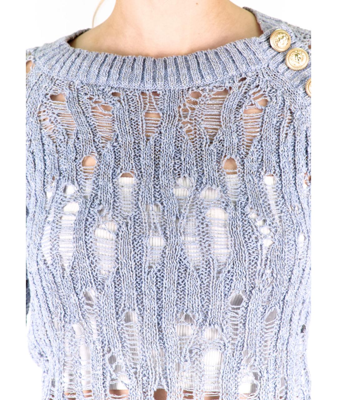 BALMAIN Голубой хлопковый джемпер / свитер, фото 4