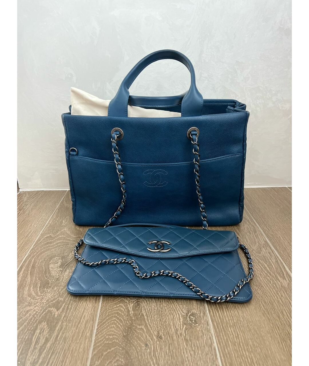 CHANEL PRE-OWNED Синяя кожаная сумка тоут, фото 7