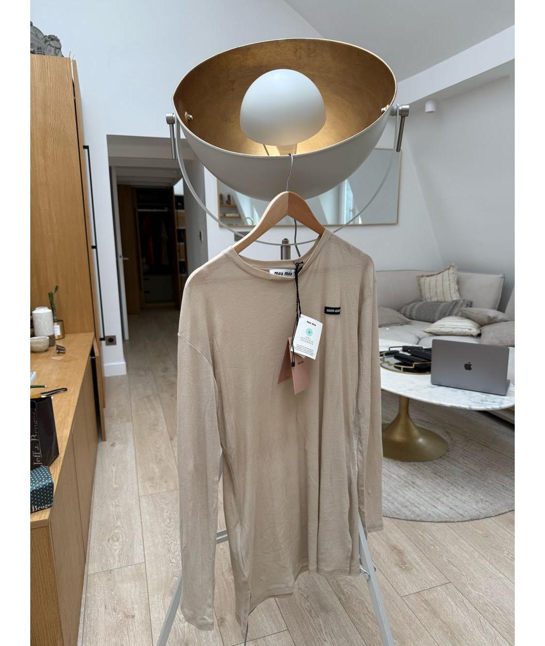 MIU MIU Бежевое хлопковое повседневное платье, фото 4